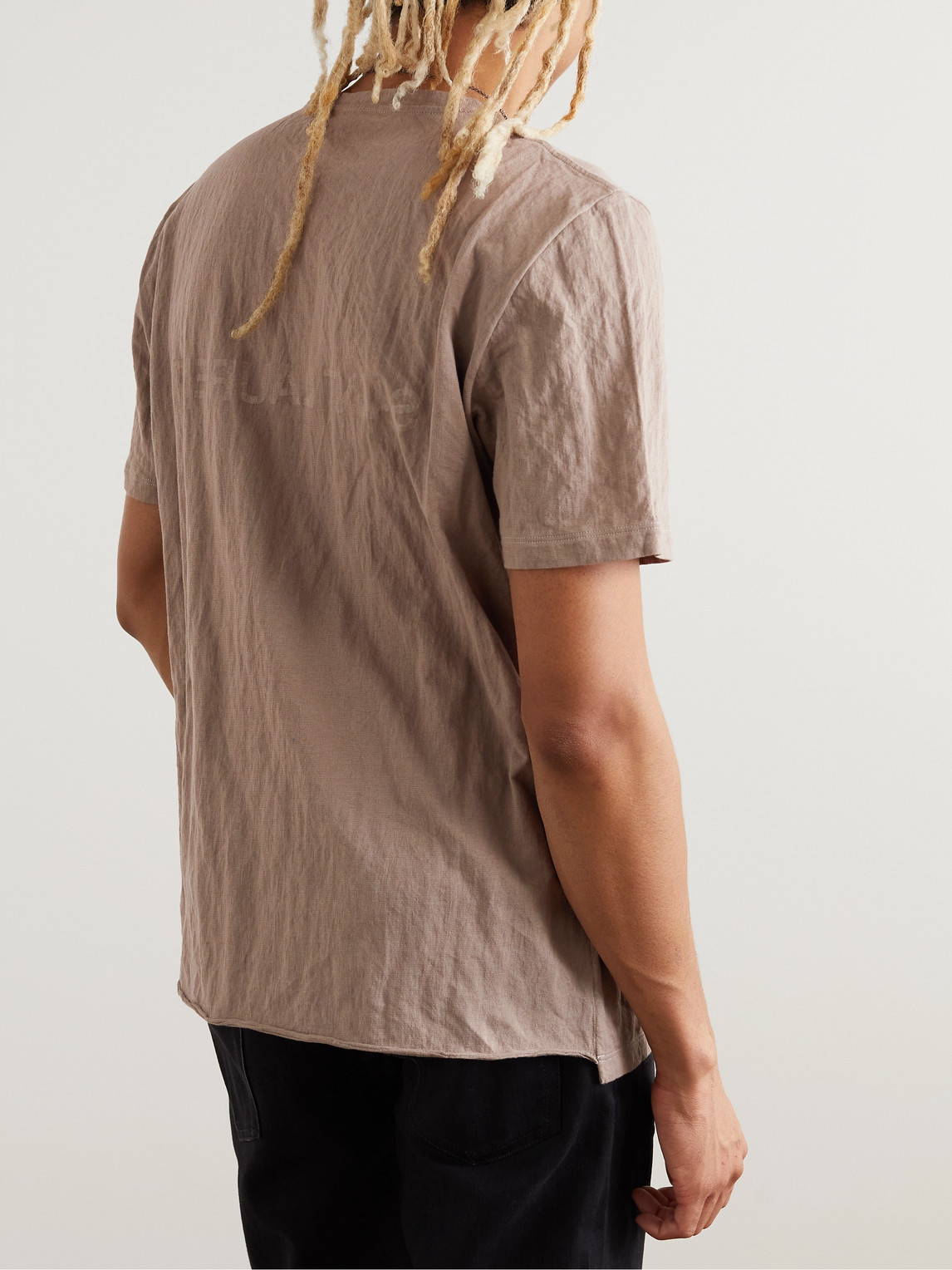 Shop Saint Laurent Logo-print Crinkled Cotton-blend Jersey T-shirt In Brown