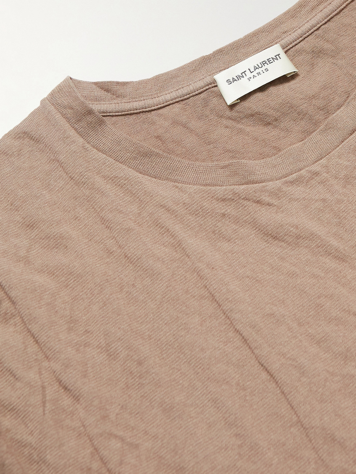 Shop Saint Laurent Logo-print Crinkled Cotton-blend Jersey T-shirt In Brown