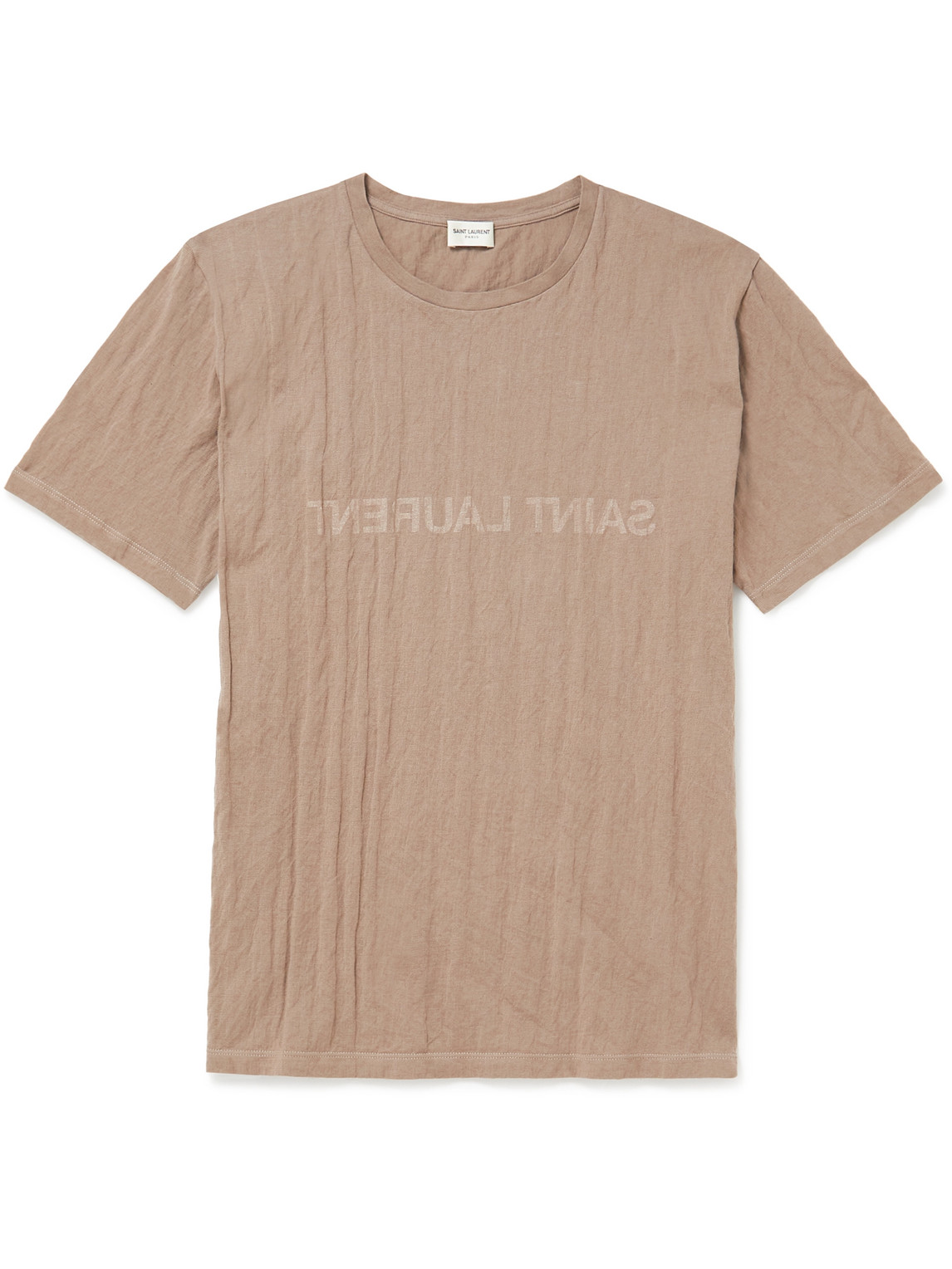 Shop Saint Laurent Logo-print Crinkled Cotton-blend Jersey T-shirt In Brown