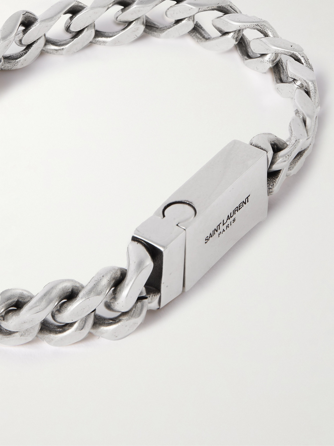 Saint Laurent Engraved-logo Chain-link Bracelet In Silver