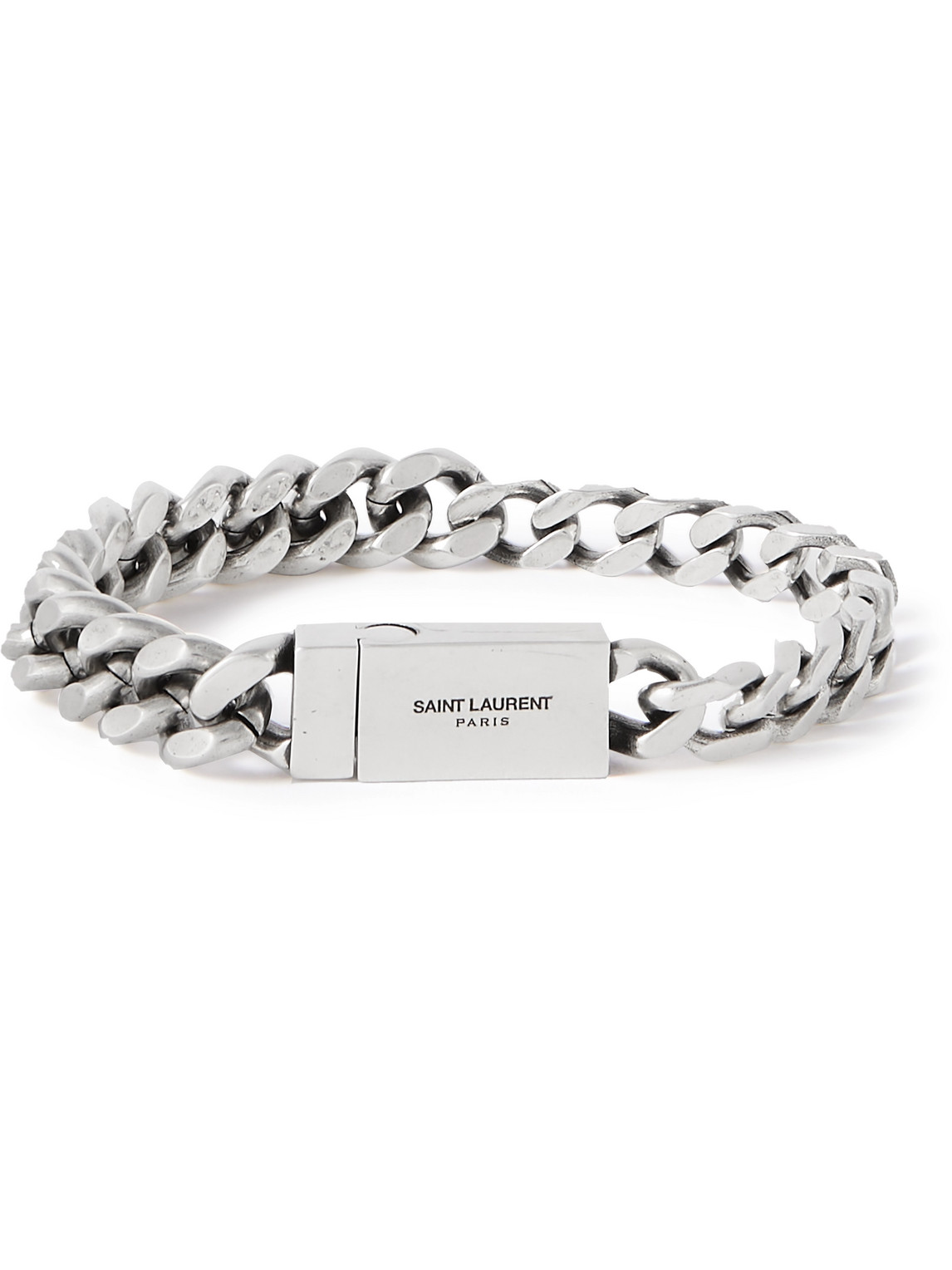 Saint Laurent Engraved-logo Chain-link Bracelet In Silver