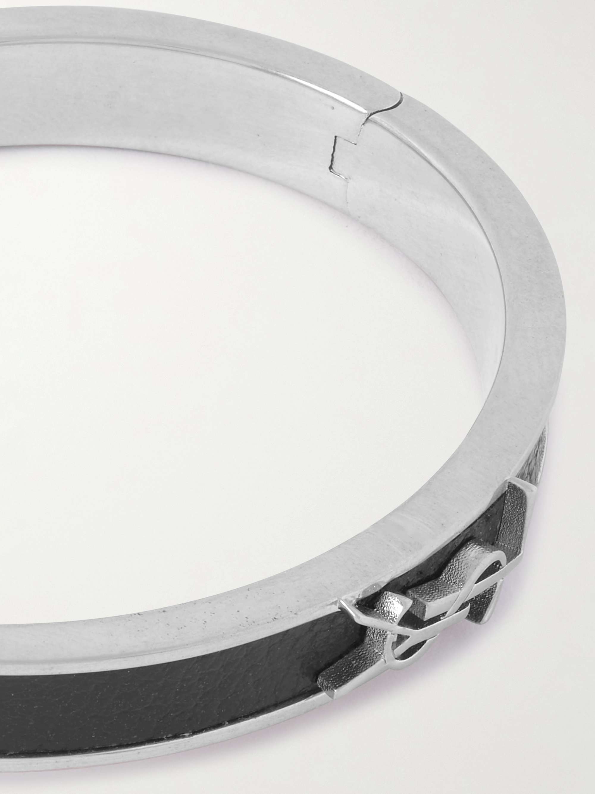 SAINT LAURENT Silver-Tone and Leather Bracelet