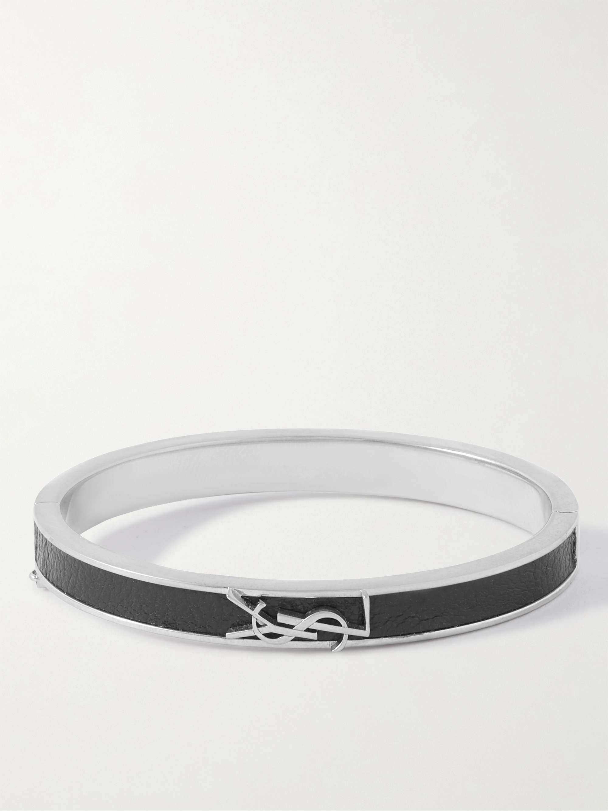 SAINT LAURENT Silver-Tone and Leather Bracelet for Men