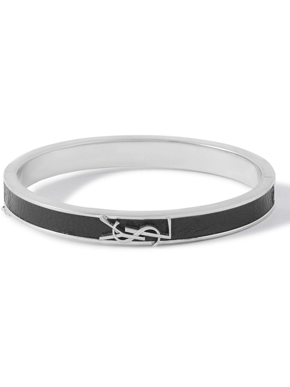 Saint Laurent Silver-tone And Leather Bracelet In Black