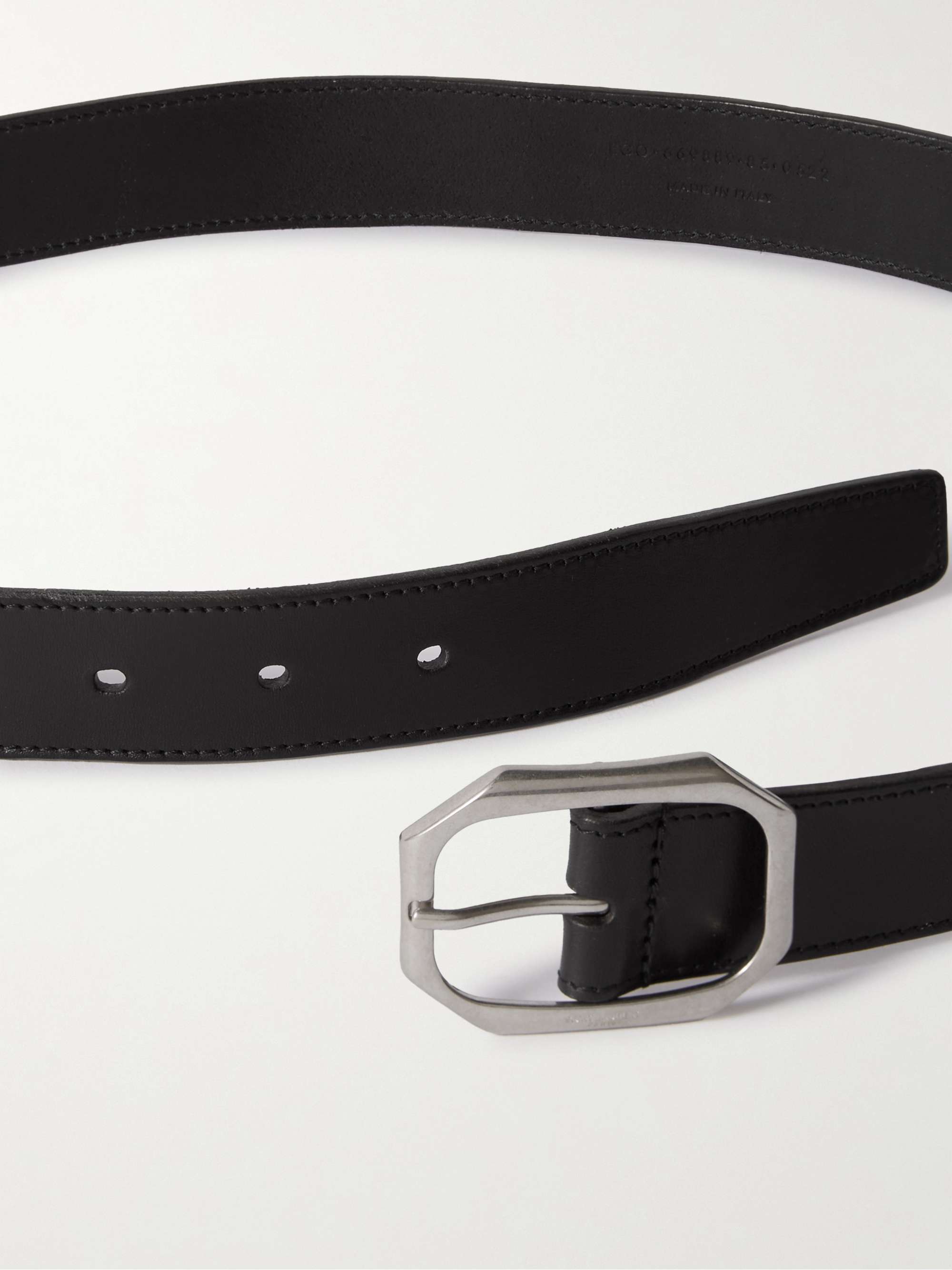 Saint Laurent Black Leather Square Buckle Belt