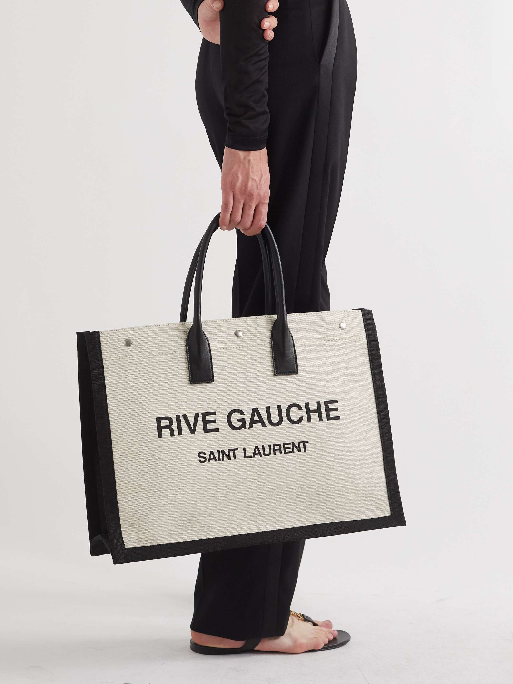 rive gauche large tote bag in printed canvas and leather