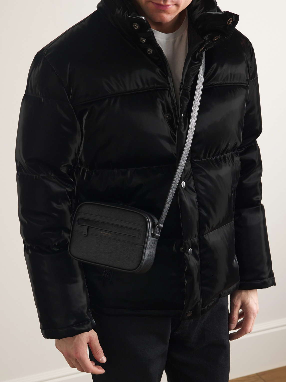 Saint Laurent Camp Small Logo-print Full-grain Leather Camera Bag In Black