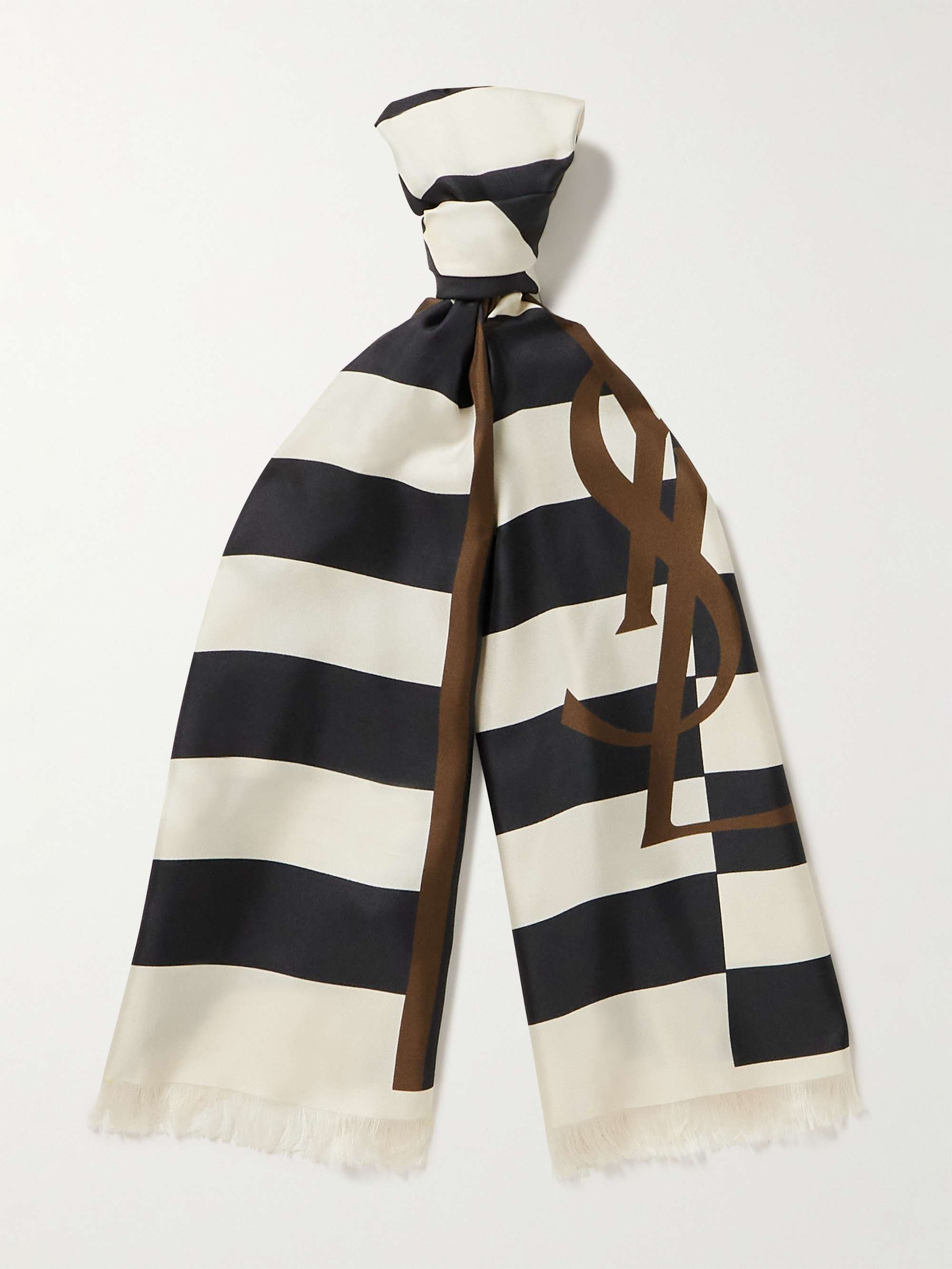 SAINT LAURENT Frayed Striped Silk-Twill Scarf for Men