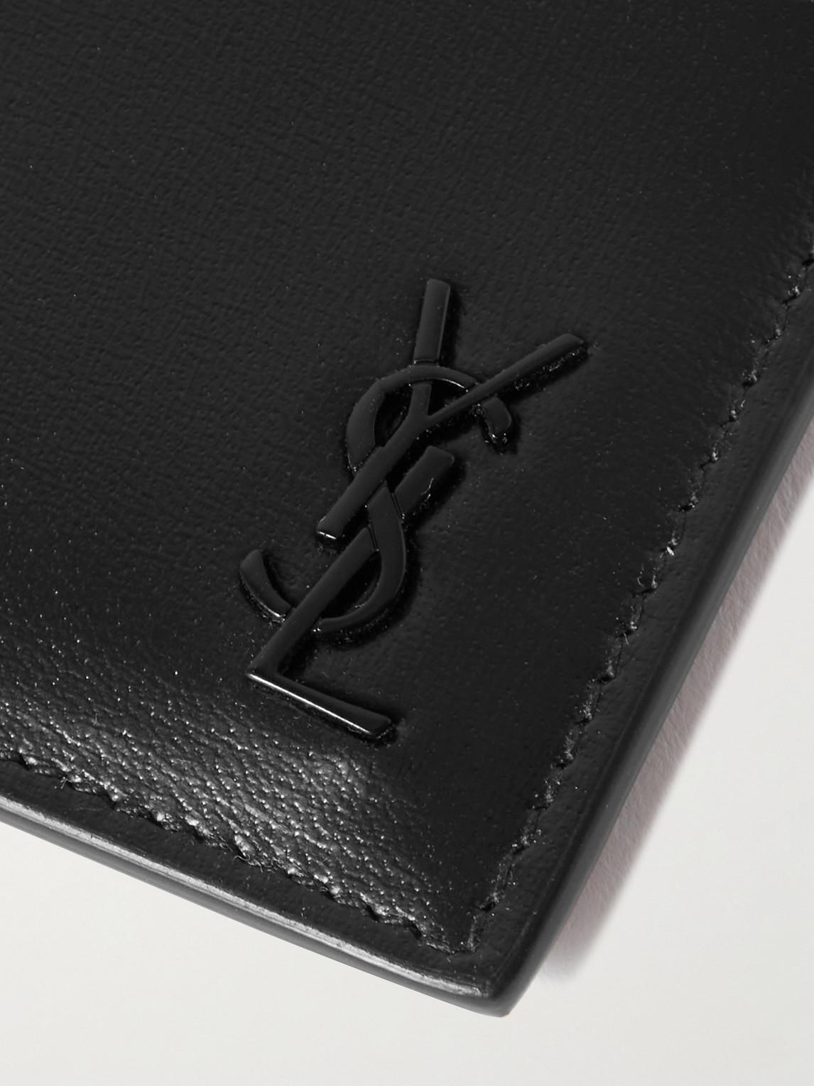 Shop Saint Laurent Cassandre Logo-appliquéd Leather Cardholder In Black