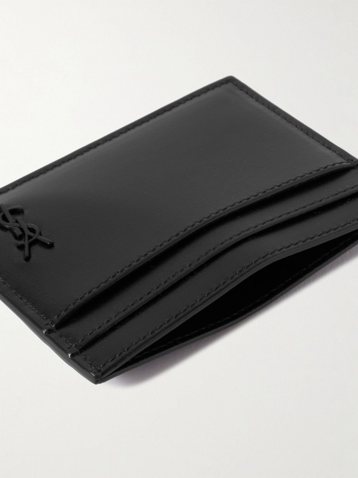 Shop Saint Laurent Cassandre Logo-appliquéd Leather Cardholder In Black