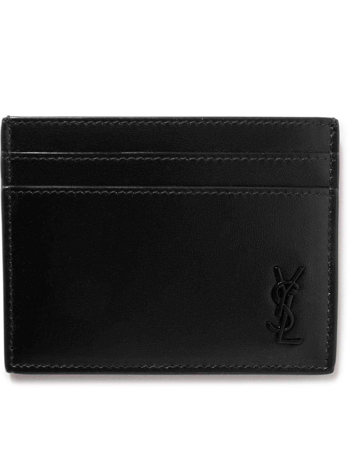 Saint Laurent Cassandre Logo-appliquéd Leather Cardholder In Black