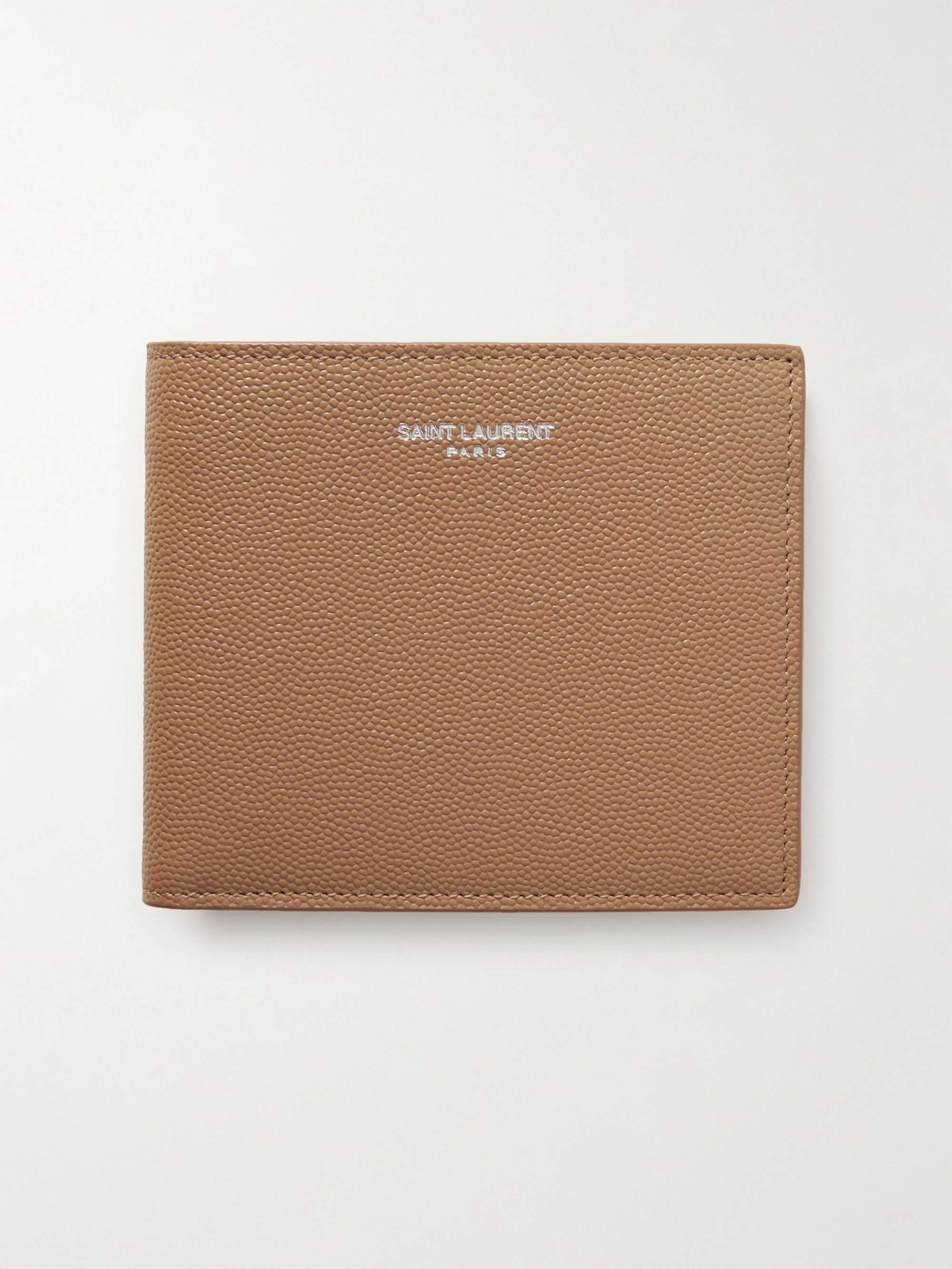 SAINT LAURENT, Logo-Appliquéd Pebble-Grain Leather Cardholder, Men, Neutrals