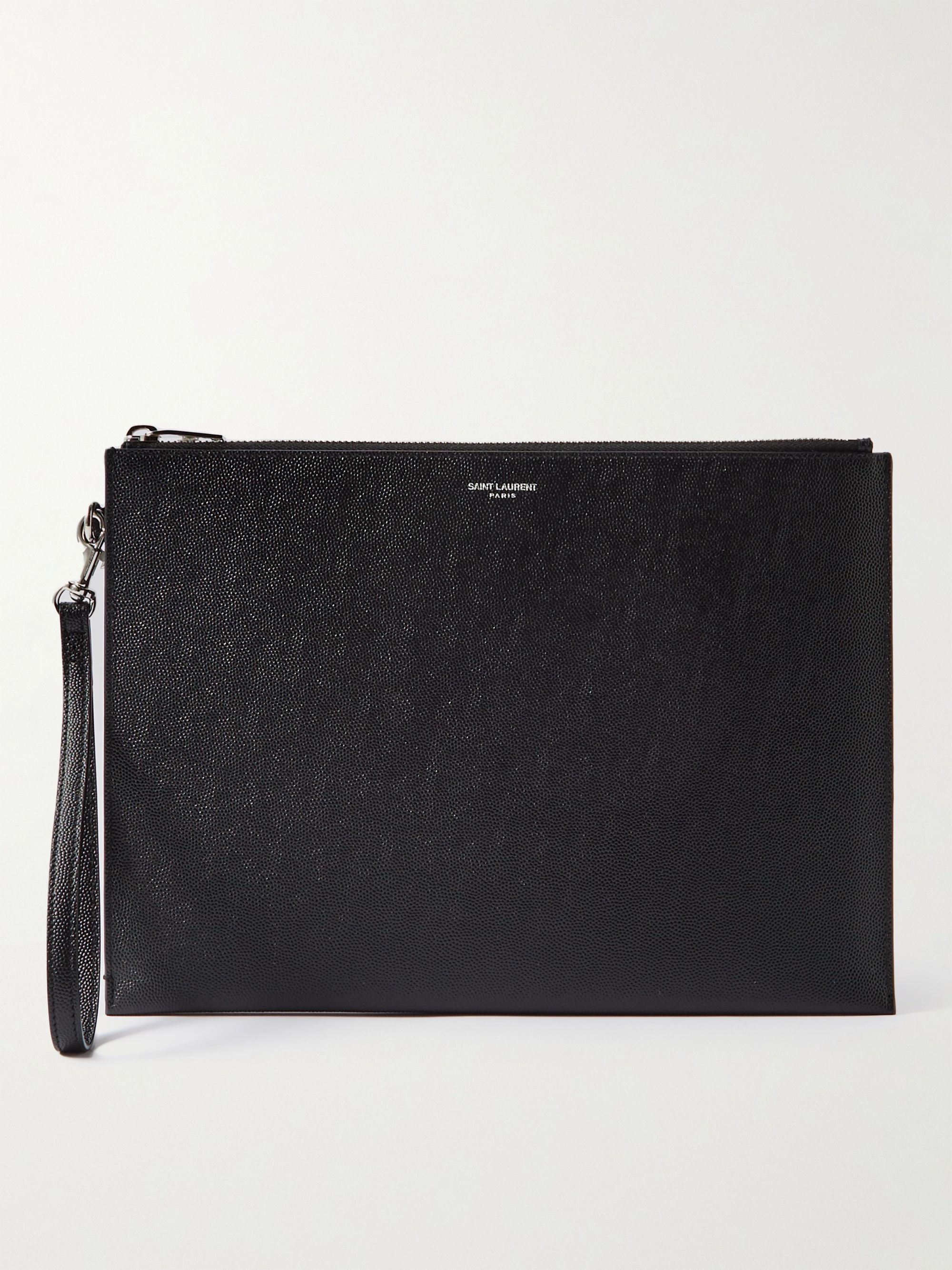 Pebble-Grain Leather Pouch - black - One Size