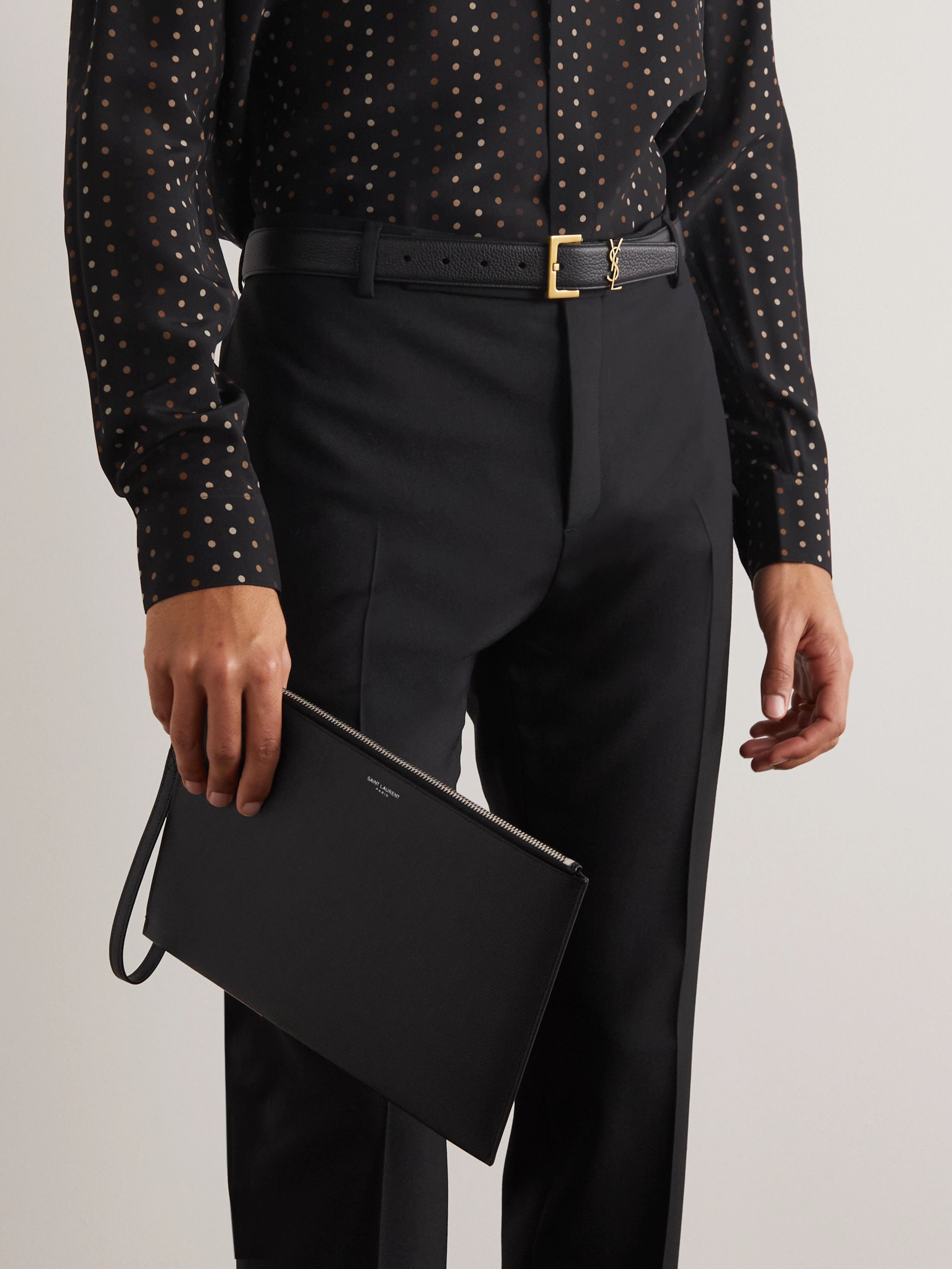 Pebble-Grain Leather Pouch - black - One Size