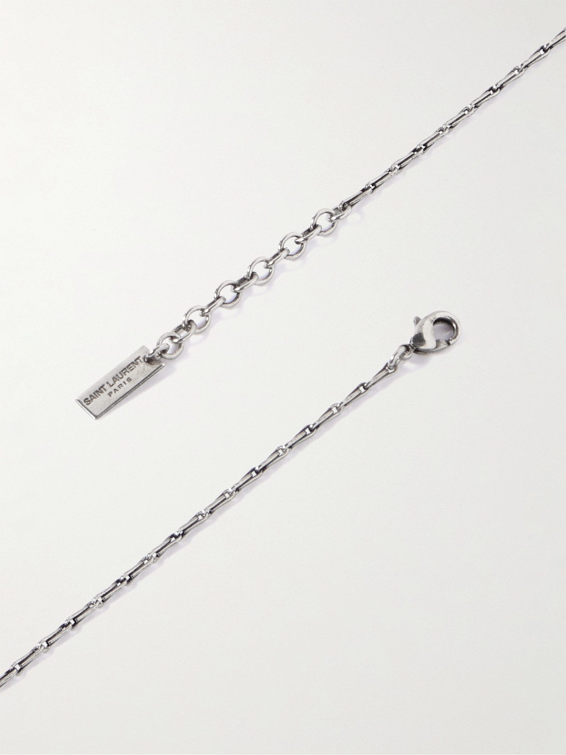 Shop Saint Laurent Oxidised Silver-tone Pendant Necklace
