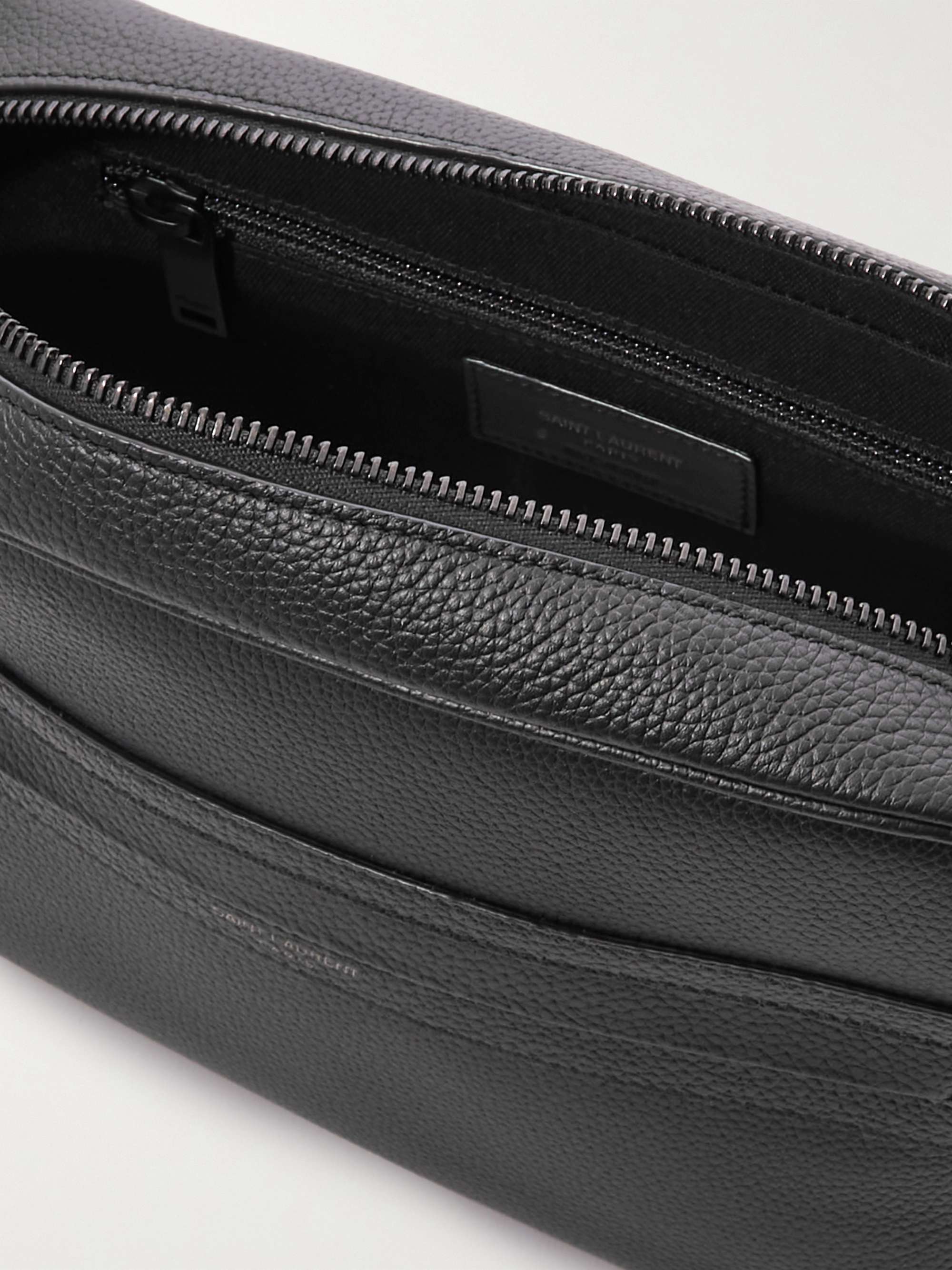 SAINT LAURENT Camp Logo-Print Full-Grain Leather Camera Bag