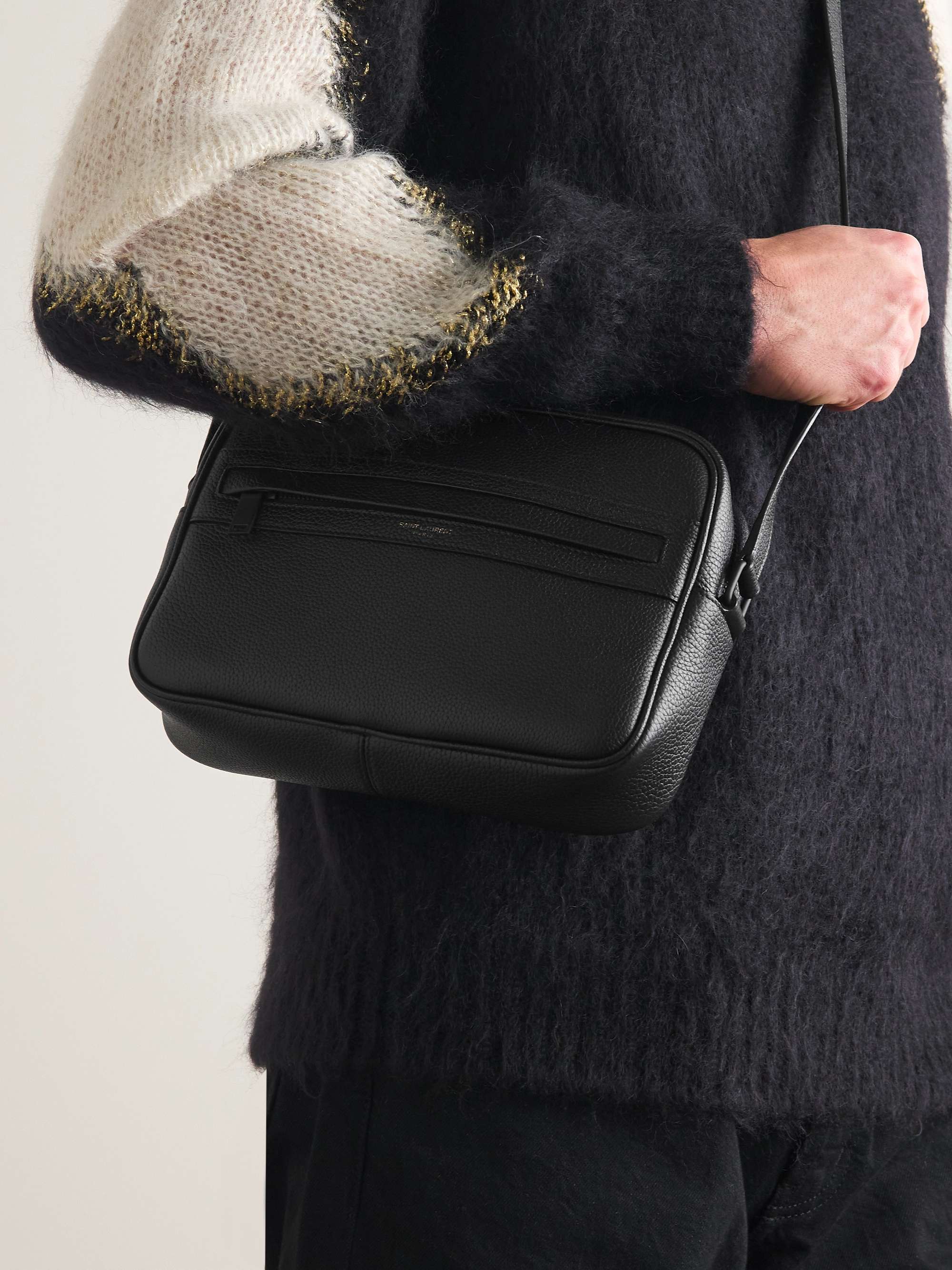 SAINT LAURENT Camp Logo-Print Full-Grain Leather Camera Bag