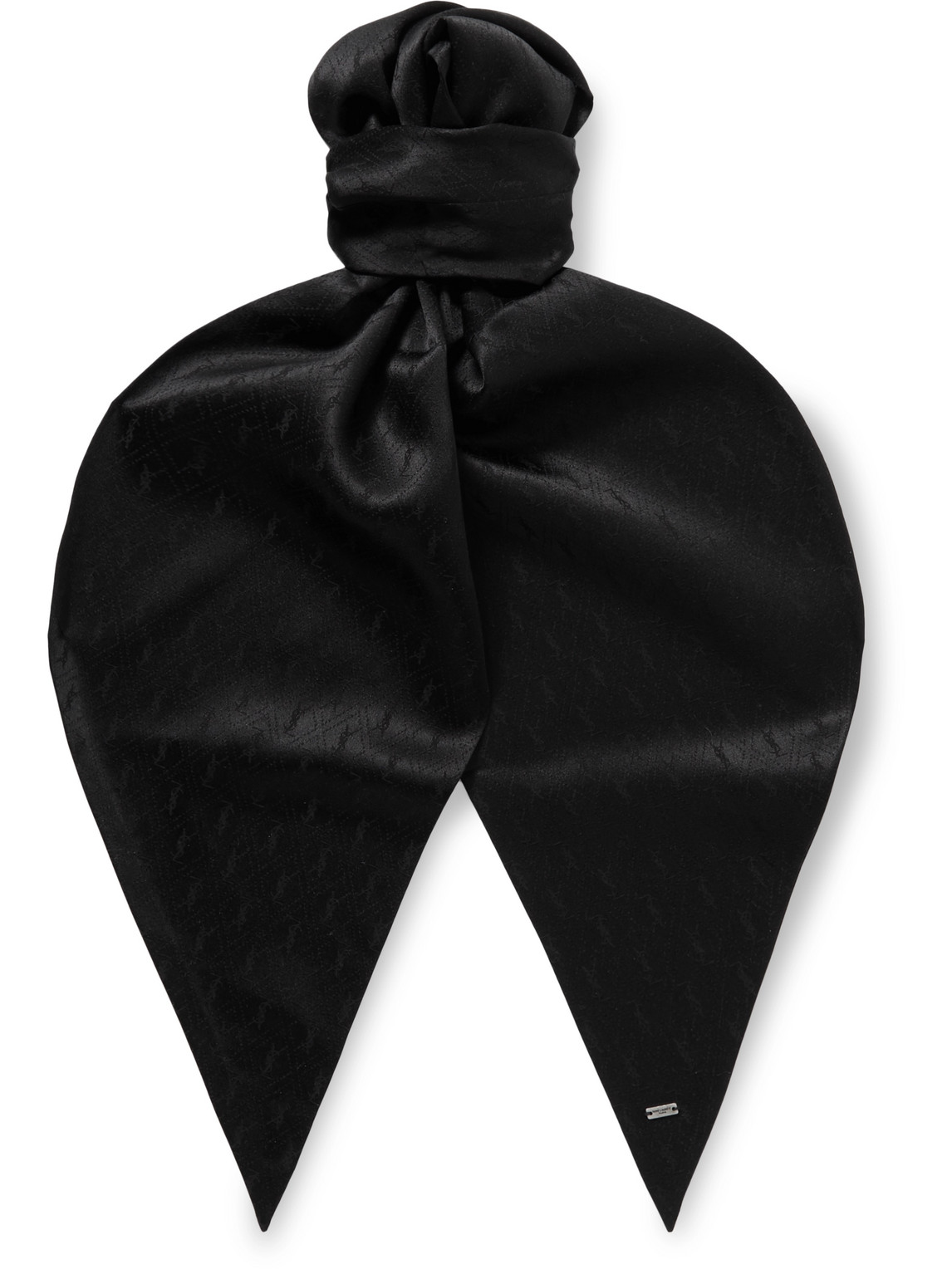 Saint Laurent Logo-embroidered Silk-jacquard Scarf In Black