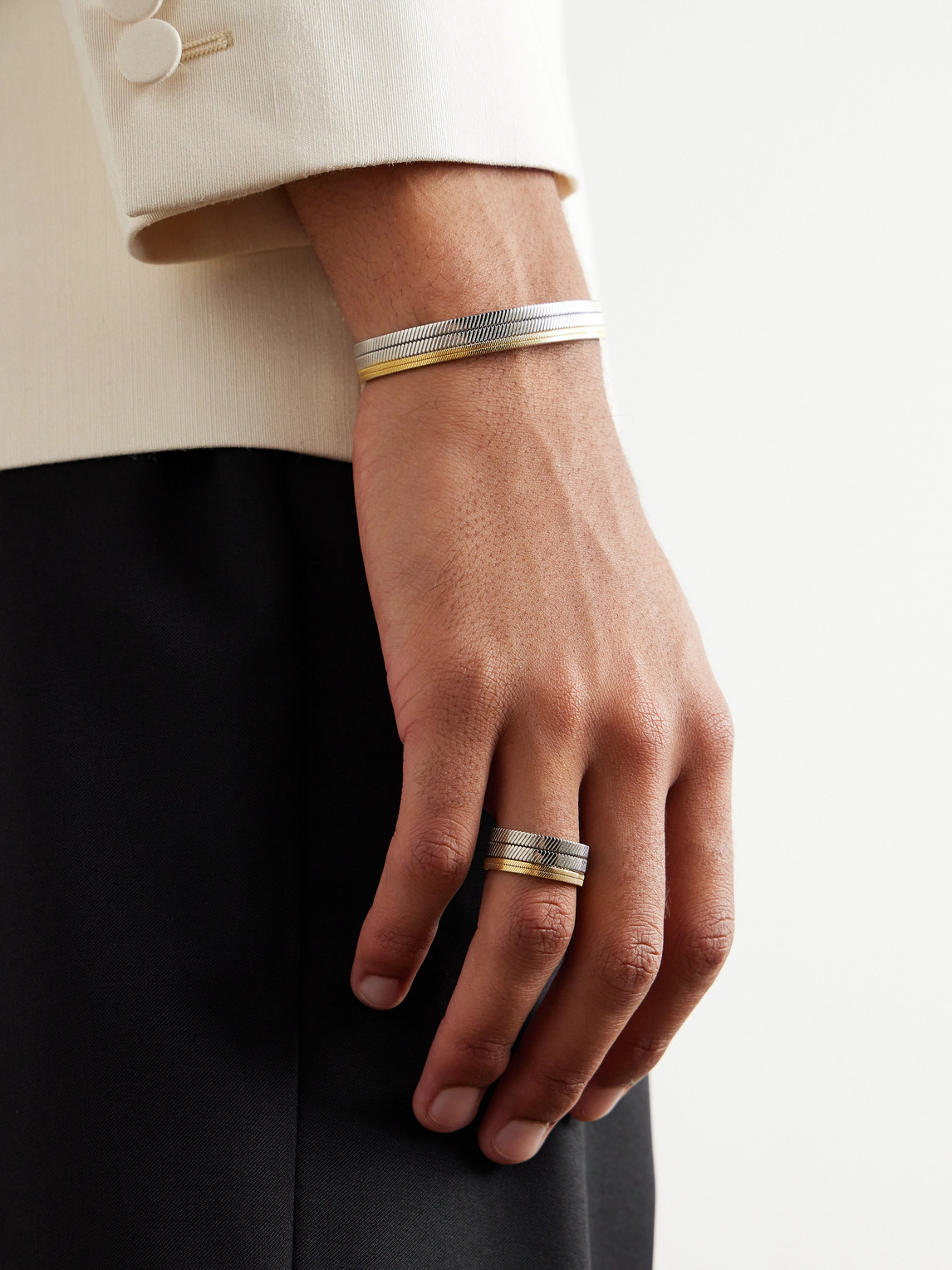 Shop Saint Laurent Tandem Silver- And Gold-tone Ring