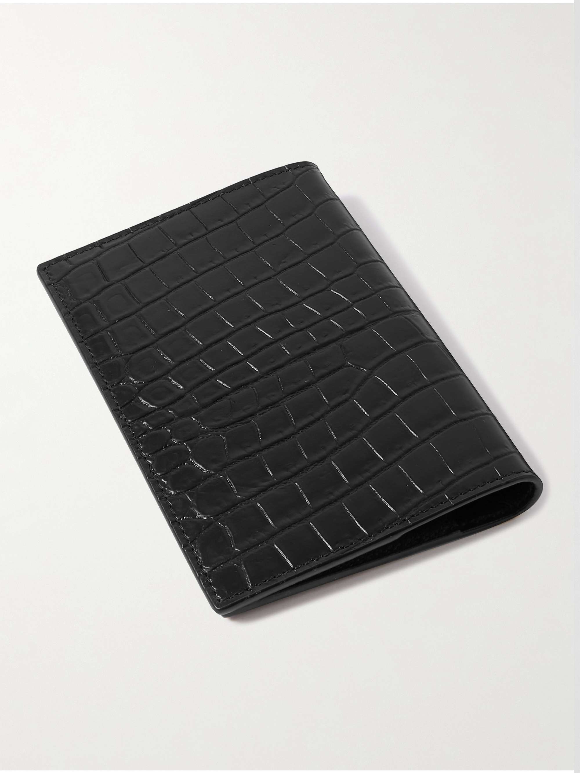 SAINT LAURENT Cassandre Logo-Appliquéd Croc-Effect Leather Passport Cover