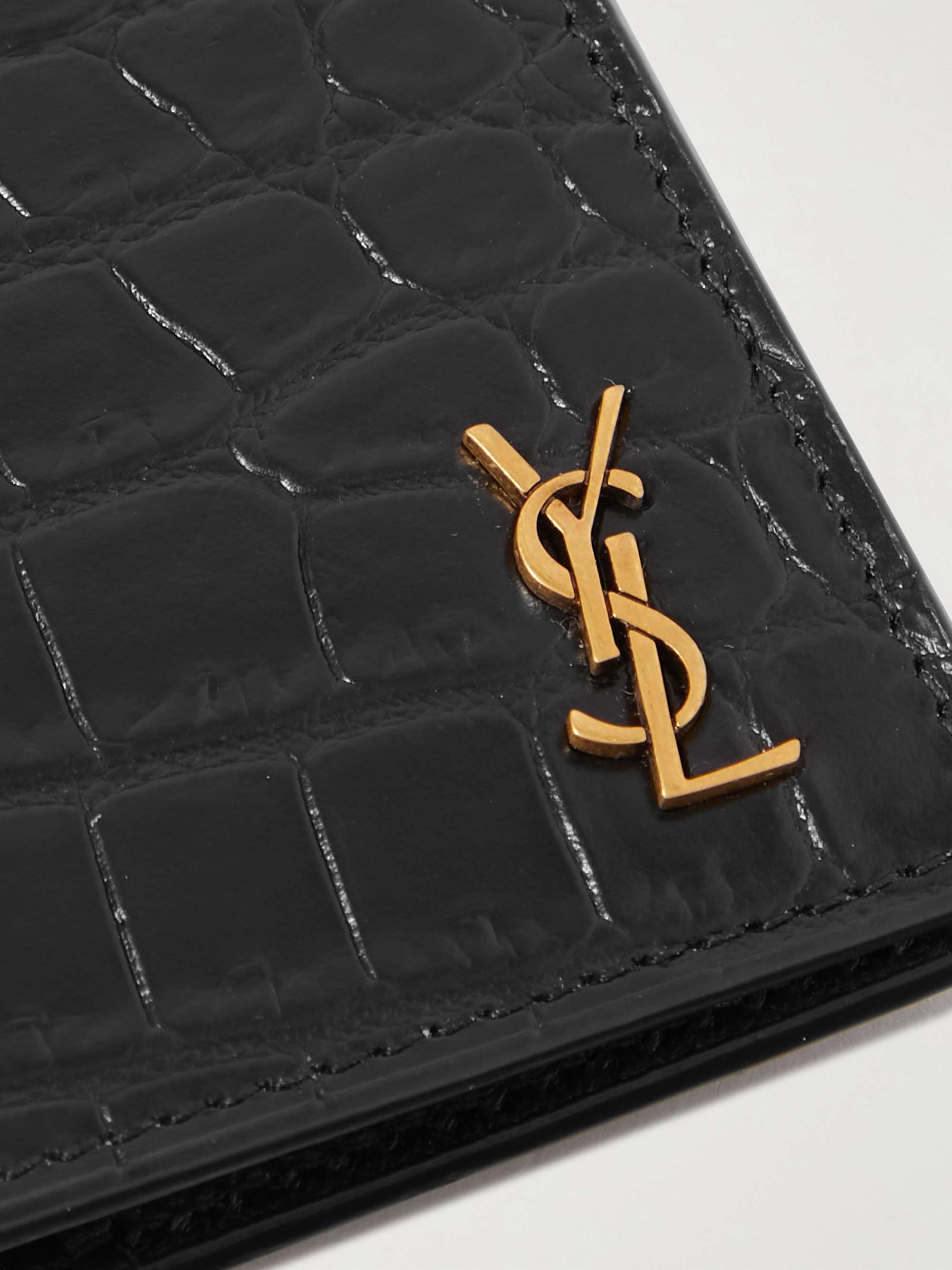 Saint Laurent - Men - Cassandre Logo-Appliquéd Croc-effect Leather Passport Cover Black