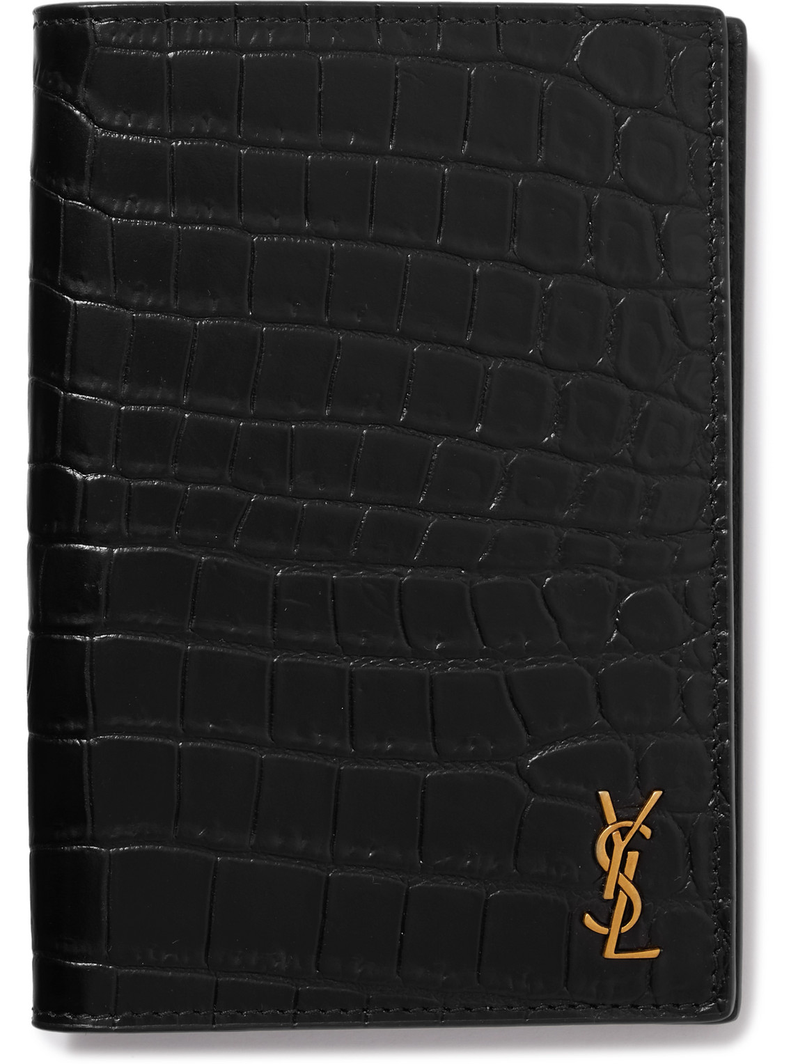 SAINT LAURENT Embellished croc-effect leather cardholder