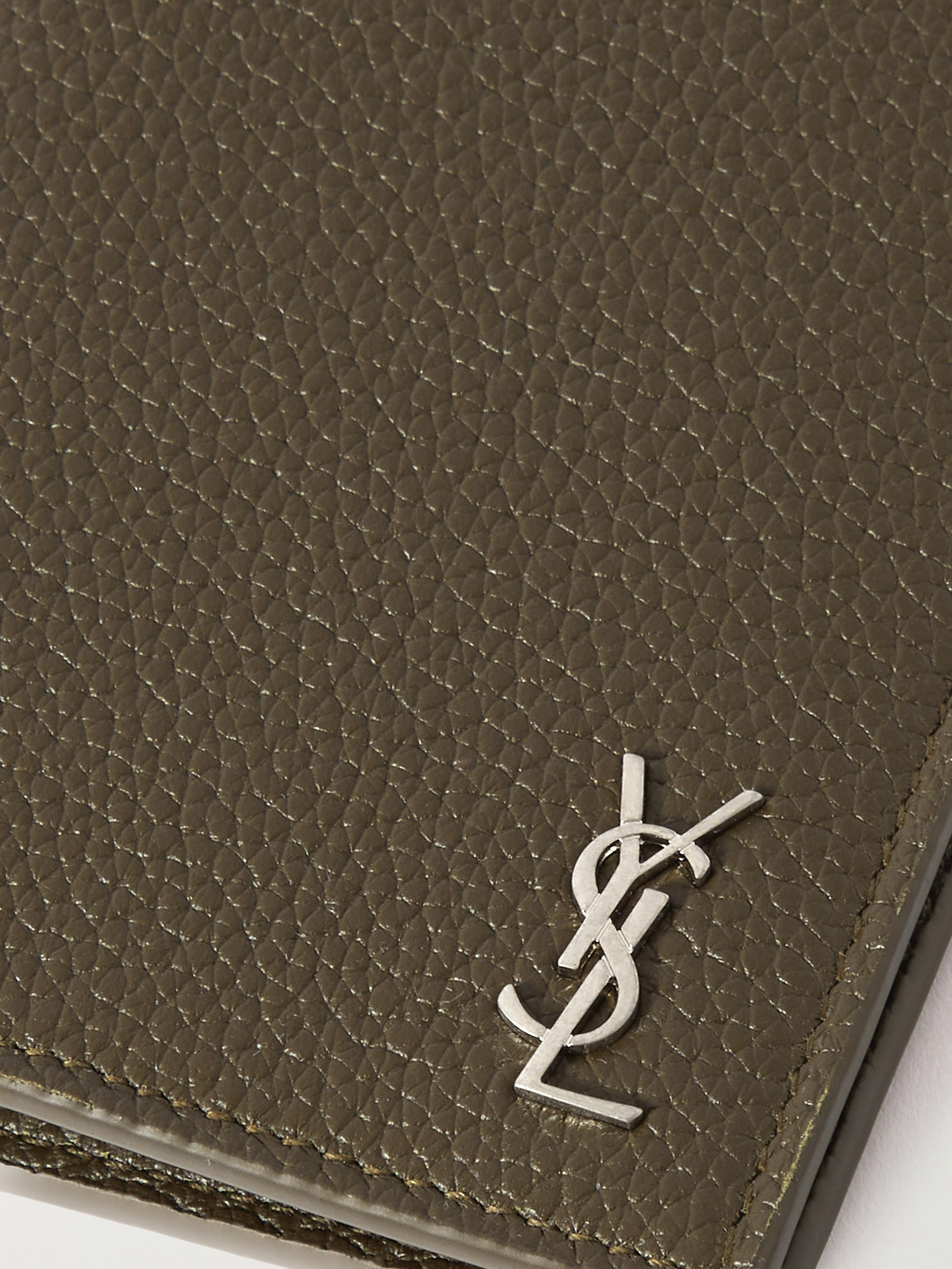 Shop Saint Laurent Logo-appliquéd Full-grain Leather Billfold Wallet In Green