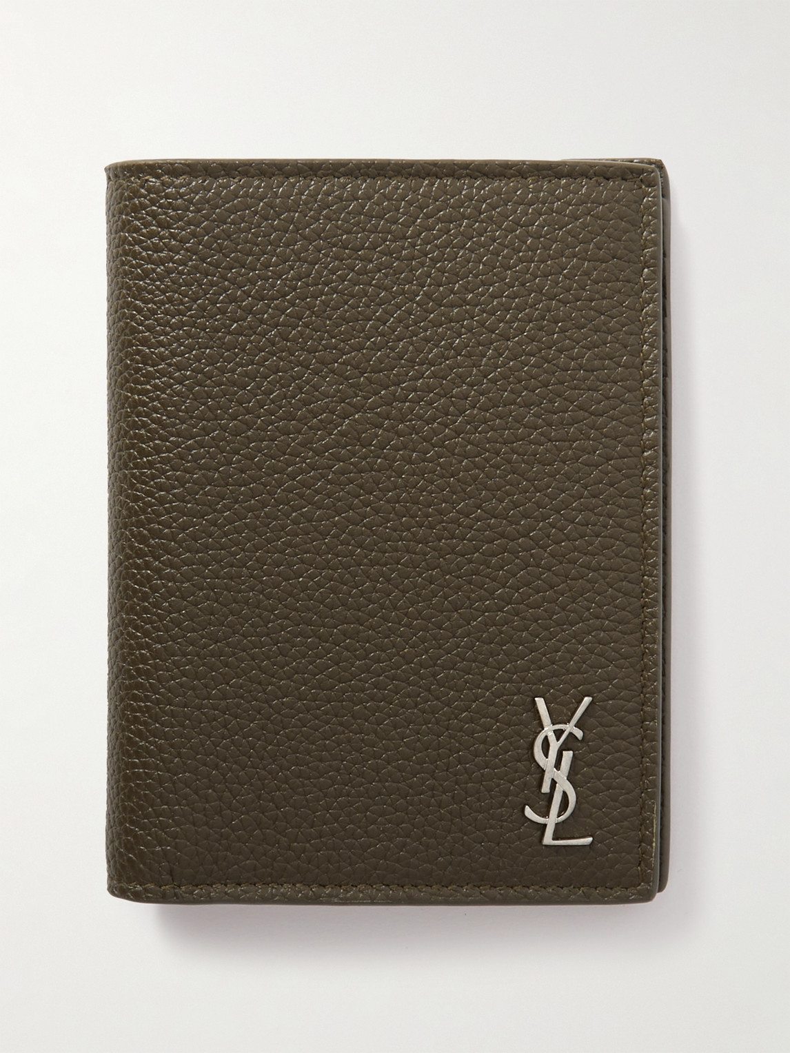 Saint Laurent Logo-appliquéd Full-grain Leather Billfold Wallet In Green