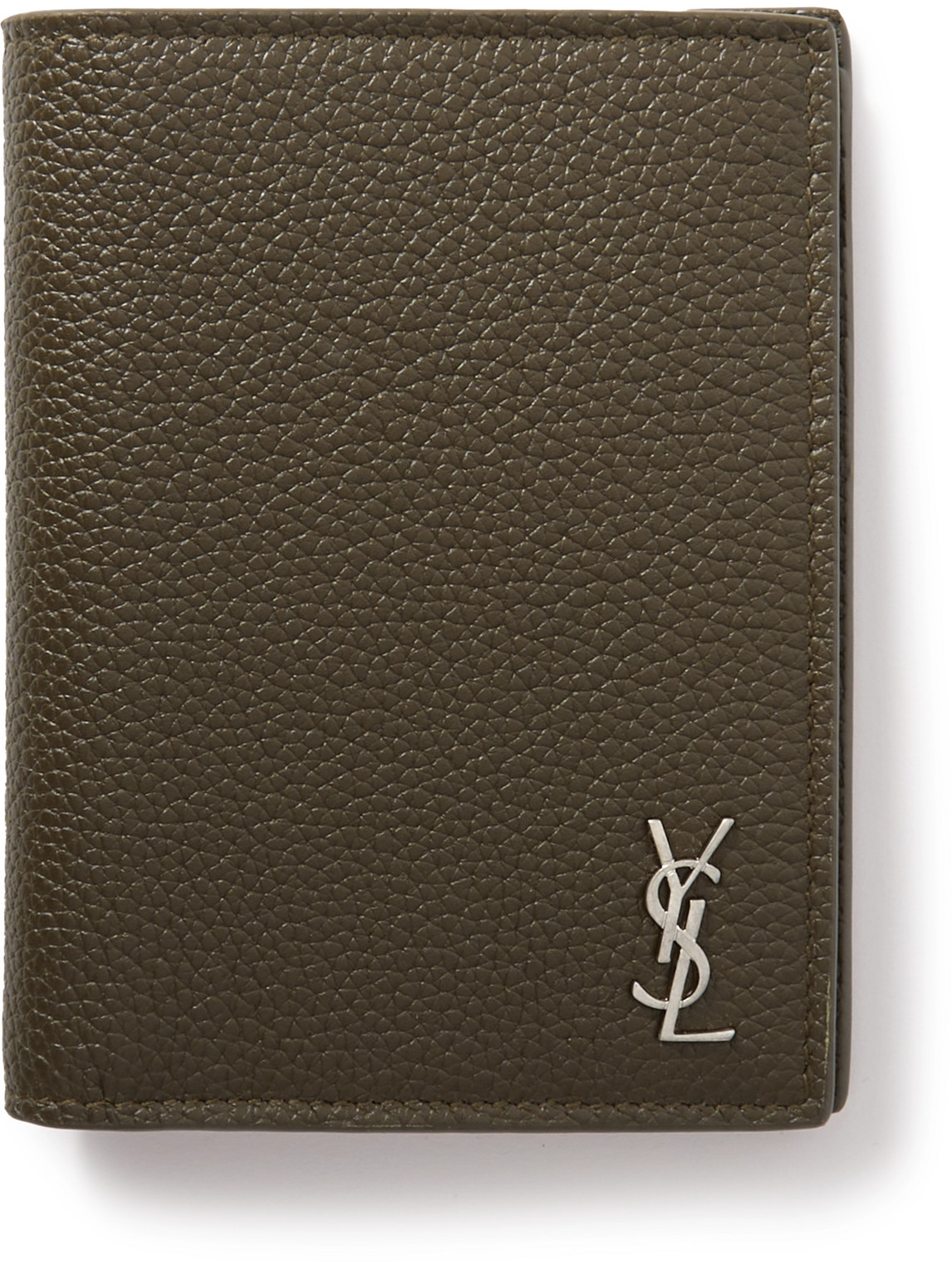 Saint Laurent Logo-appliquéd Full-grain Leather Billfold Wallet In Green