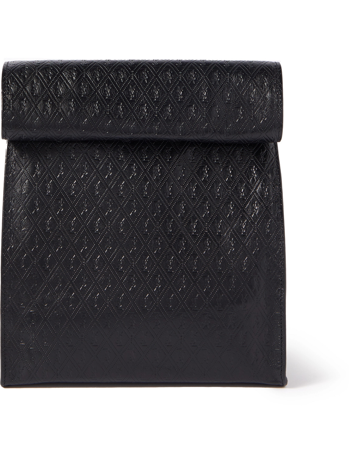 Saint Laurent Men's Le Monogramme Deli Paper Bag In Monogram Embossed Leather In Black