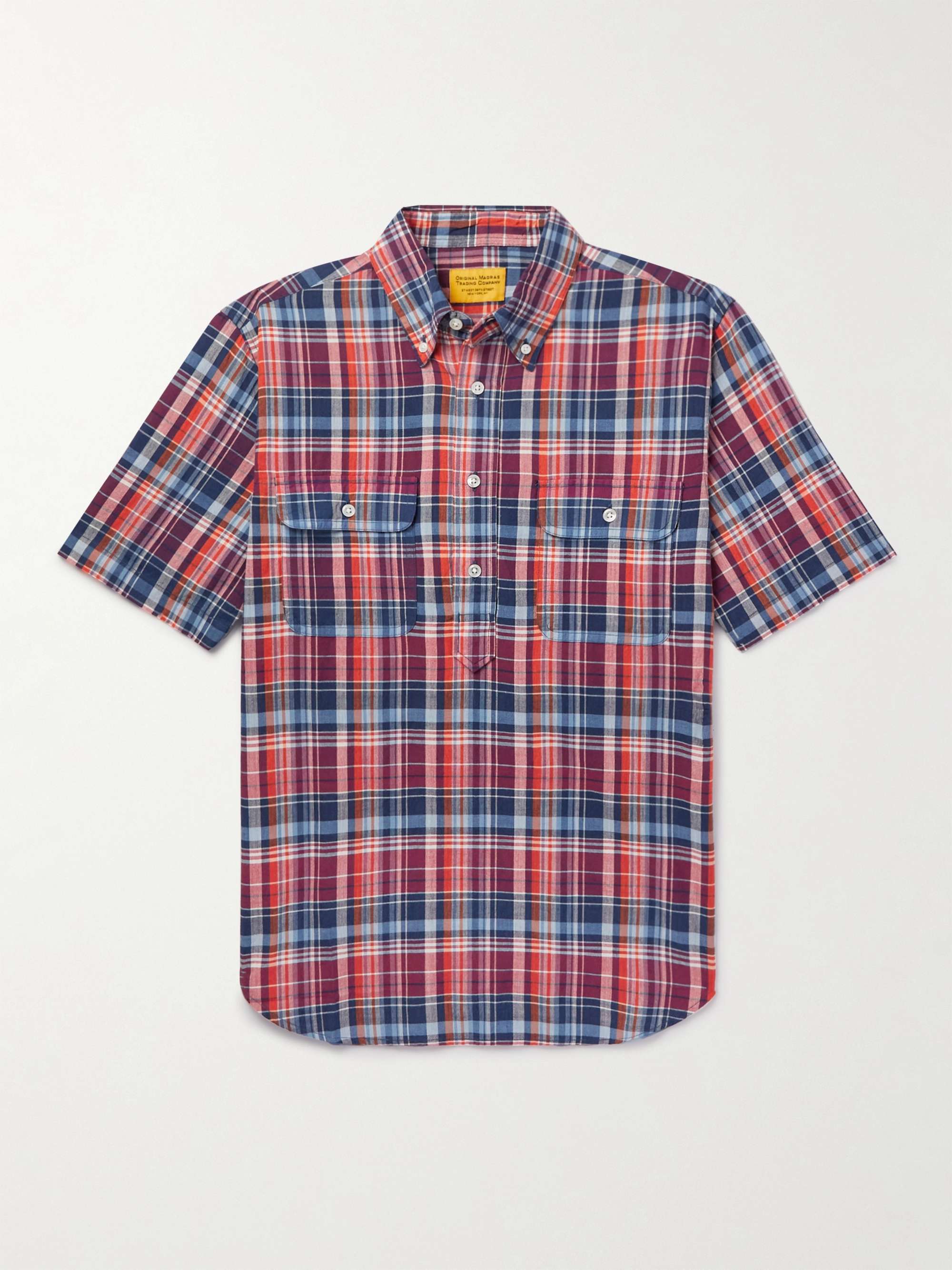 Button-Down Collar Checked Cotton-Madras Shirt