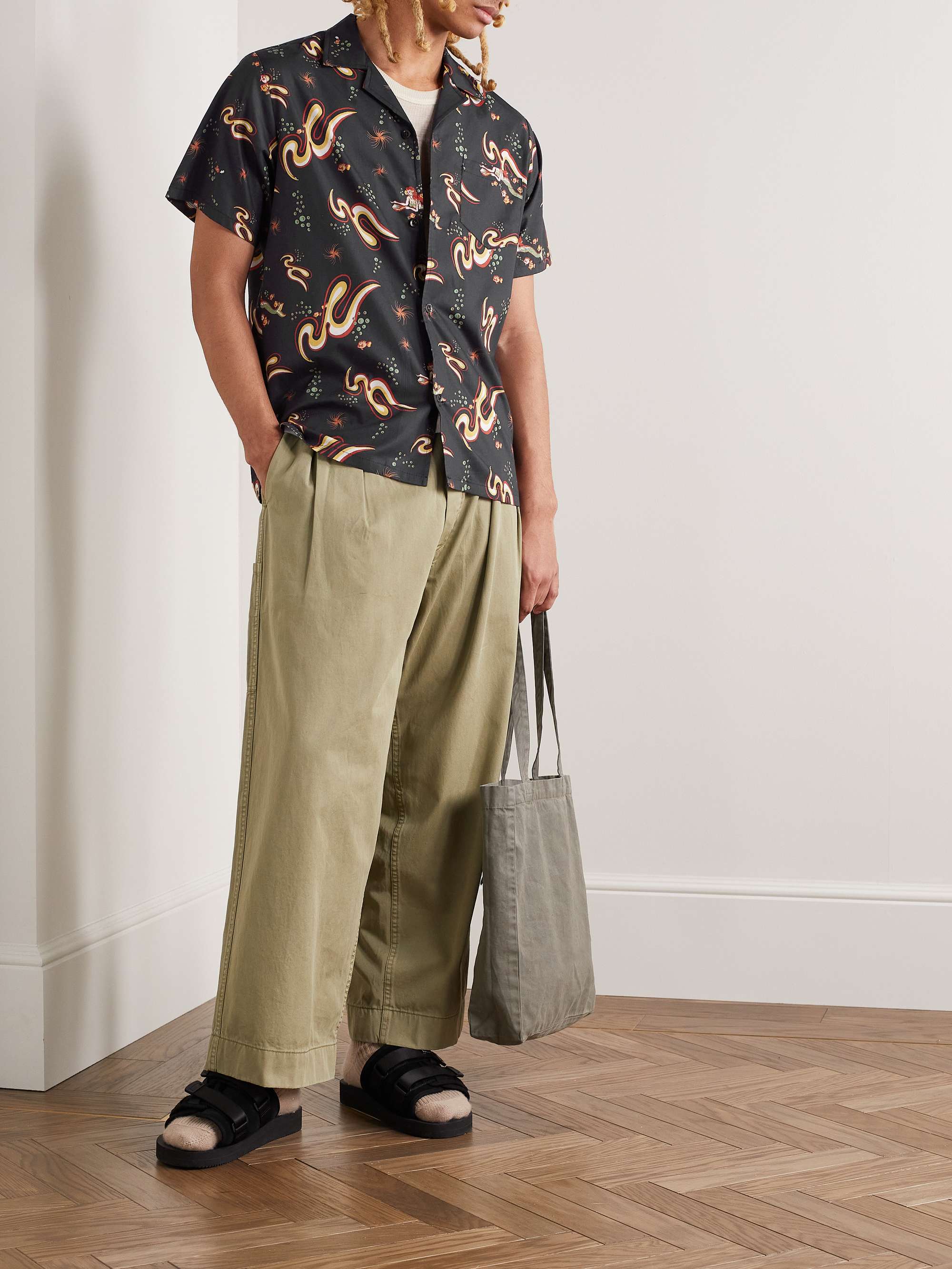 BATHER Camp-Collar Printed Cotton-Sateen Shirt