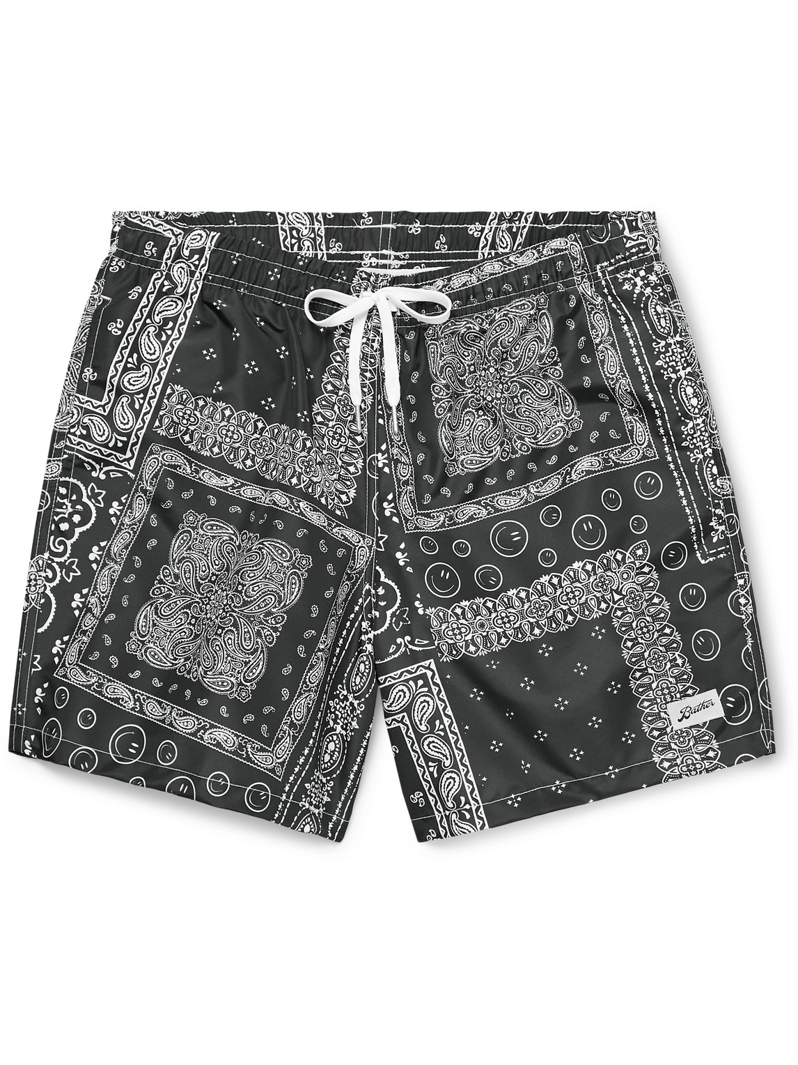 Bather Straight-leg Mid-length Bandana-print Recycled Swim Shorts In Black