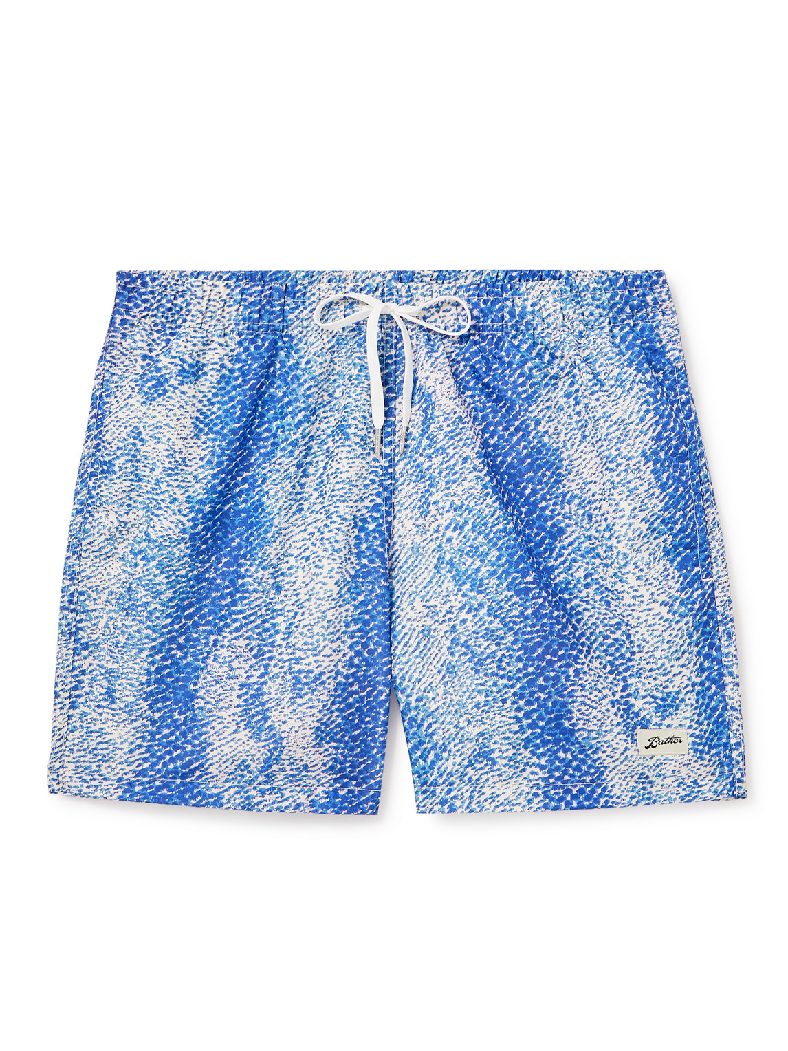 Bather Painted Moss Straight-leg Mid-length Printed Recycled Swim Shorts In Blue