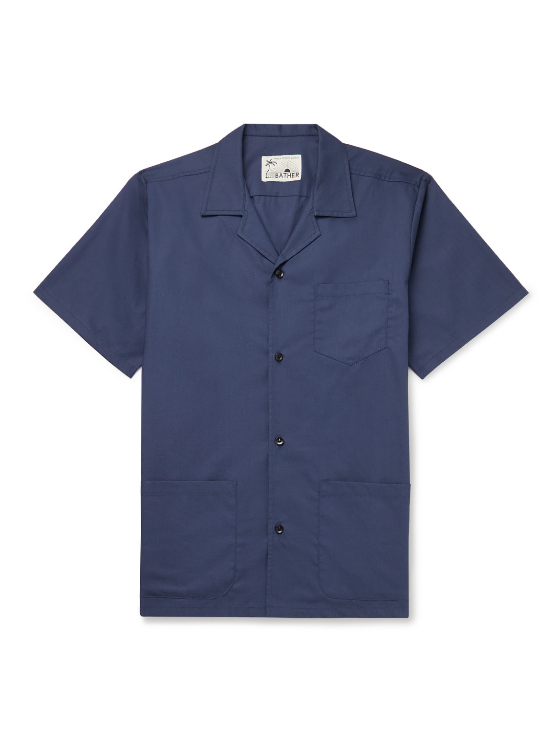 Bather Traveler Camp-collar Cotton-blend Poplin Shirt In Blue