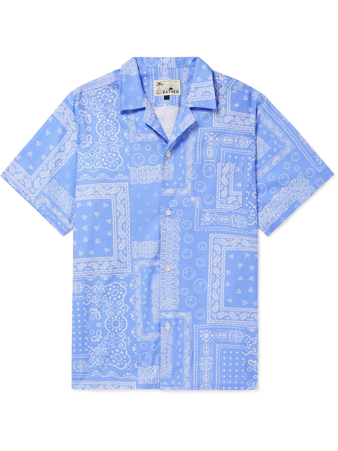 Bather Camp-collar Bandana-print Cotton Shirt In Blue