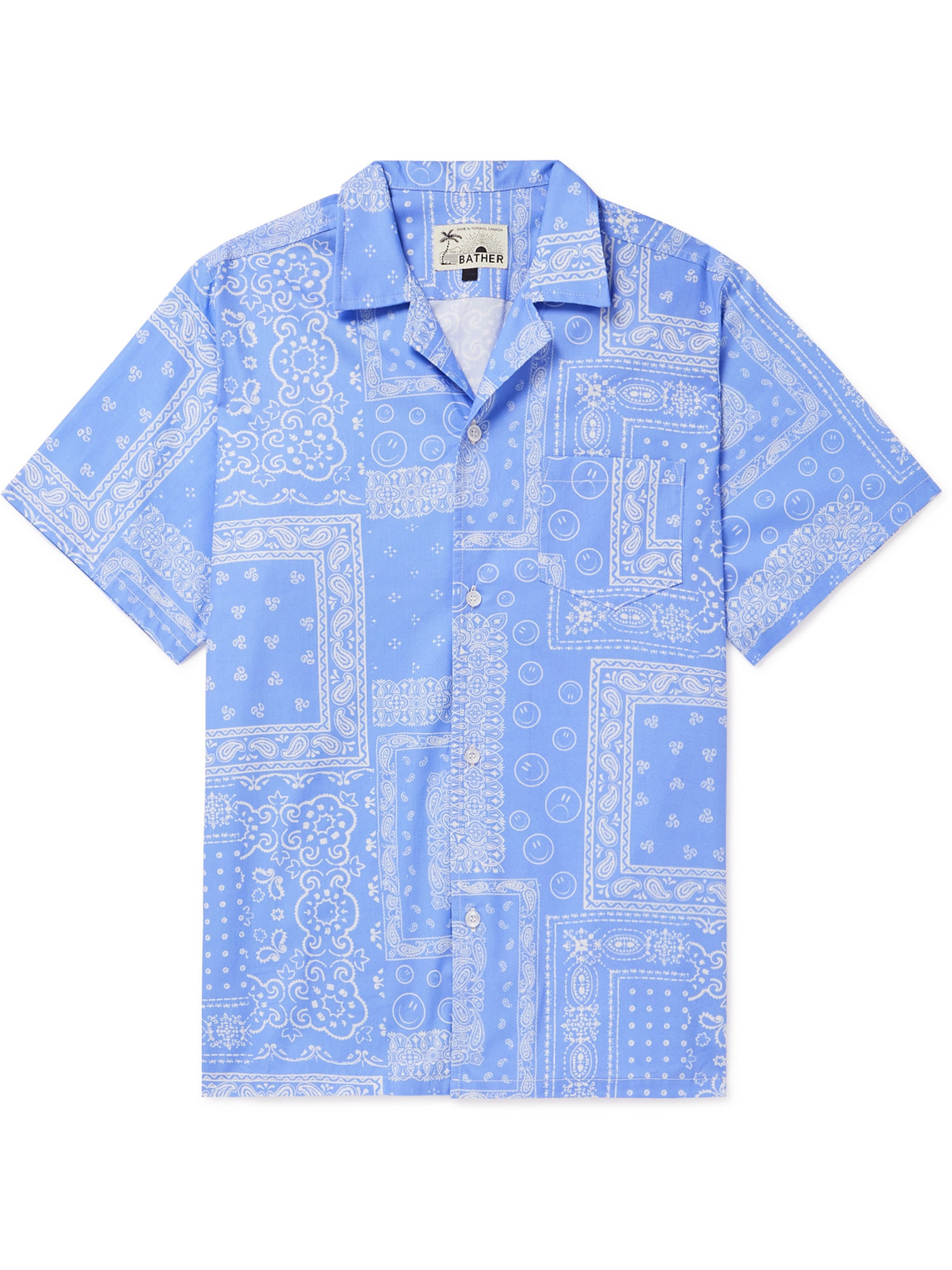 Bather Camp-collar Bandana-print Cotton Shirt In Blue
