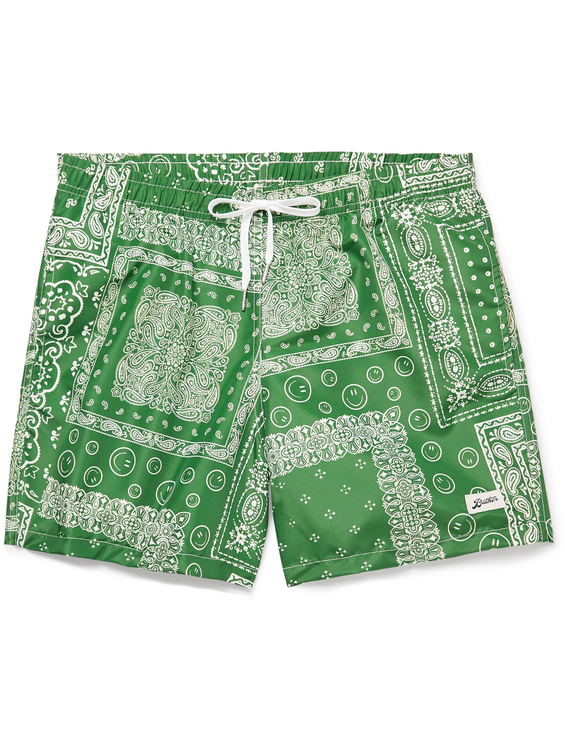 Bather Straight-leg Mid-length Bandana-print Recycled Swim Shorts In Green