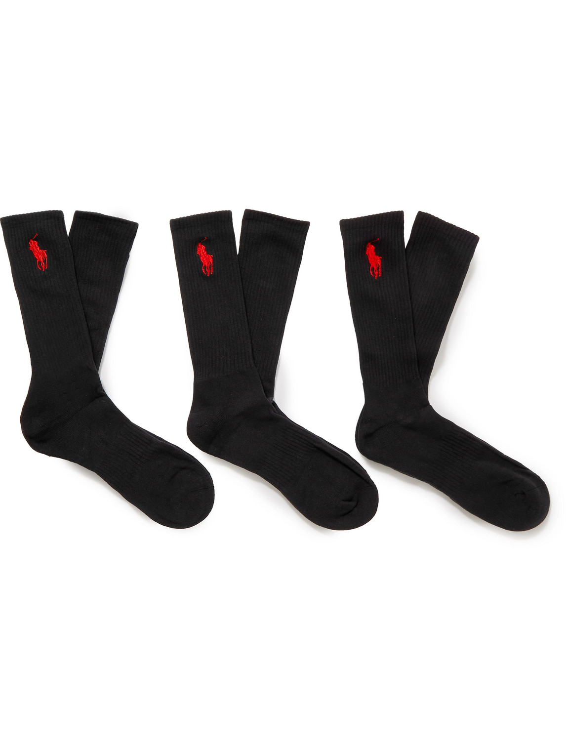 Polo Ralph Lauren Three-pack Ribbed Stretch Cotton-blend Socks In Black
