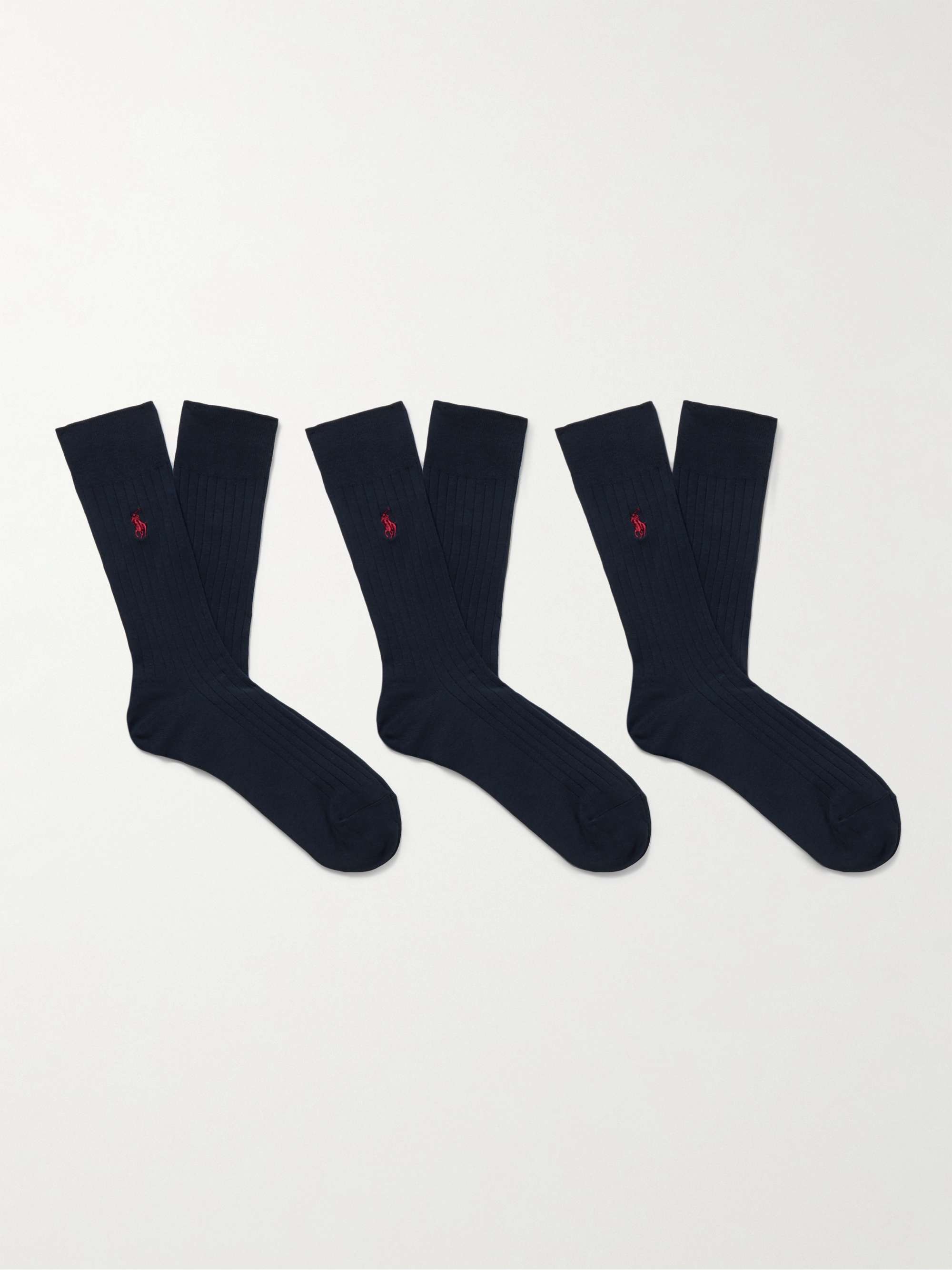 POLO RALPH LAUREN Three-Pack Ribbed Stretch Cotton-Blend Socks