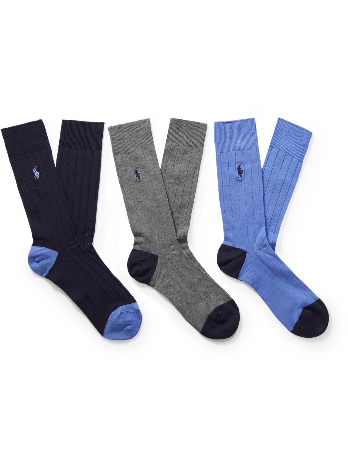 POLO RALPH LAUREN THREE-PACK RIBBED STRETCH-KNIT SOCKS