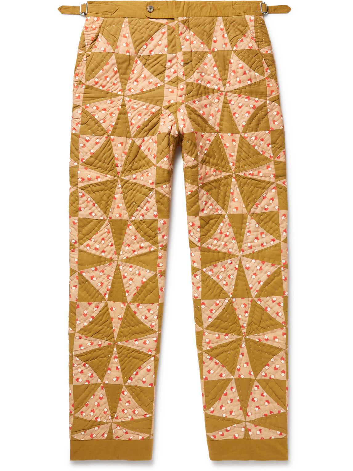Bode Kaleidoscope Straight-leg Quilted Printed Cotton Trousers In Khpch Khaki Peach