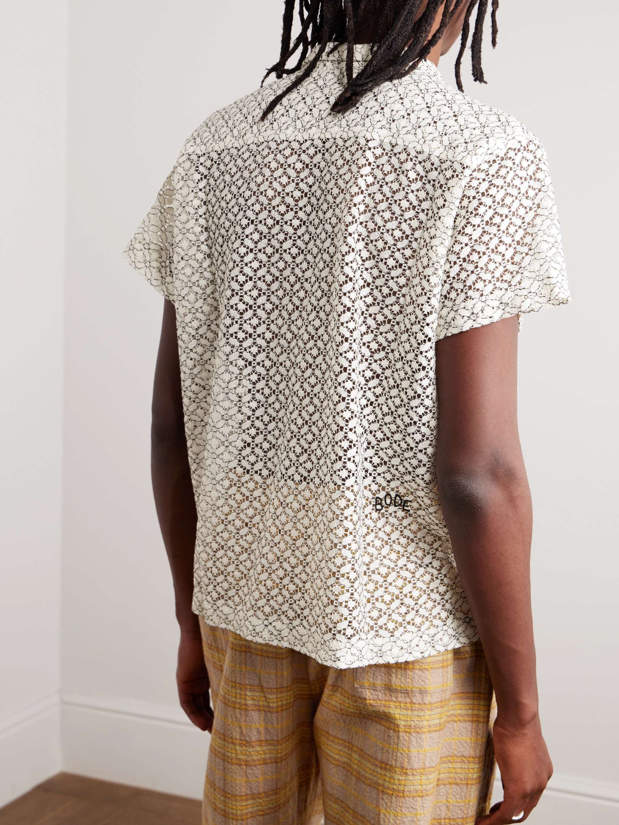 BODE Camp-Collar Cotton-Blend Lace Shirt