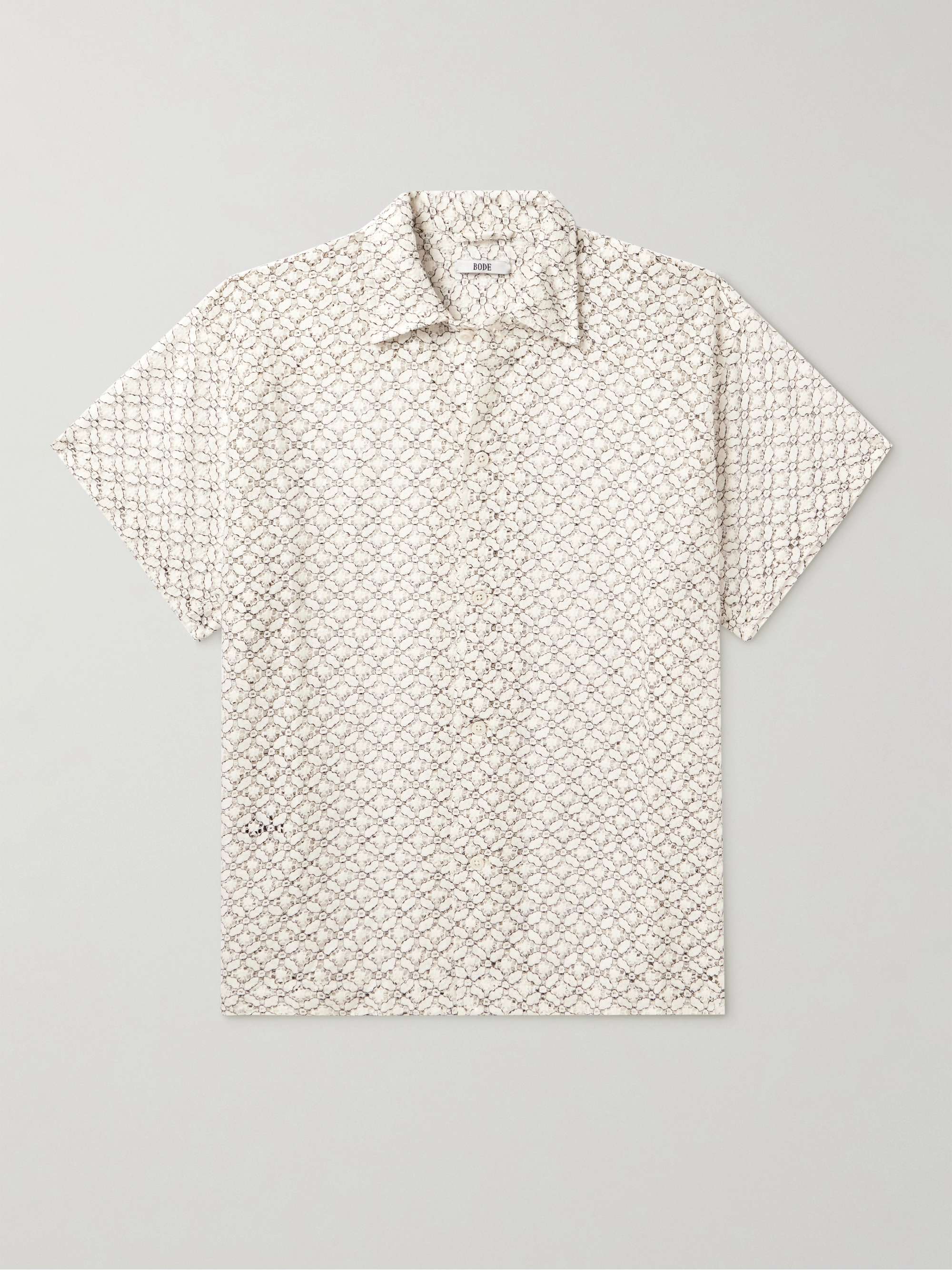 Camp-Collar Cotton-Blend Lace Shirt
