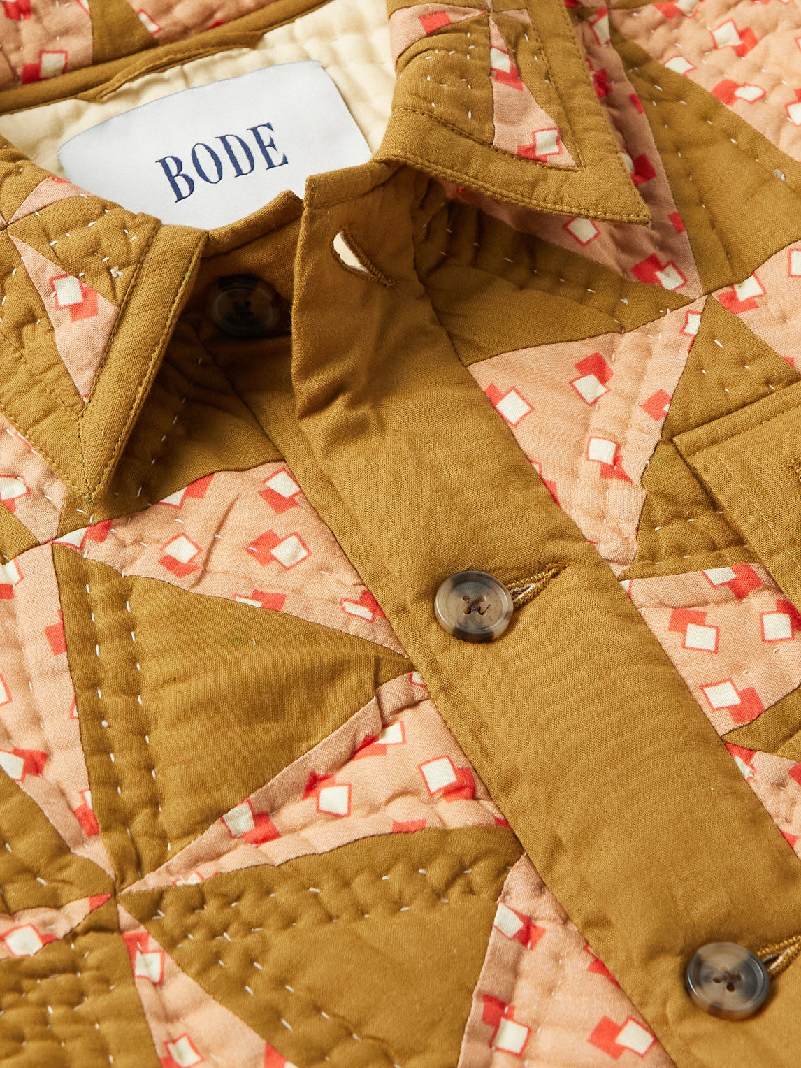 Shop Bode Kaleidoscope Quilted Padded Printed Cotton Jacket In Brown
