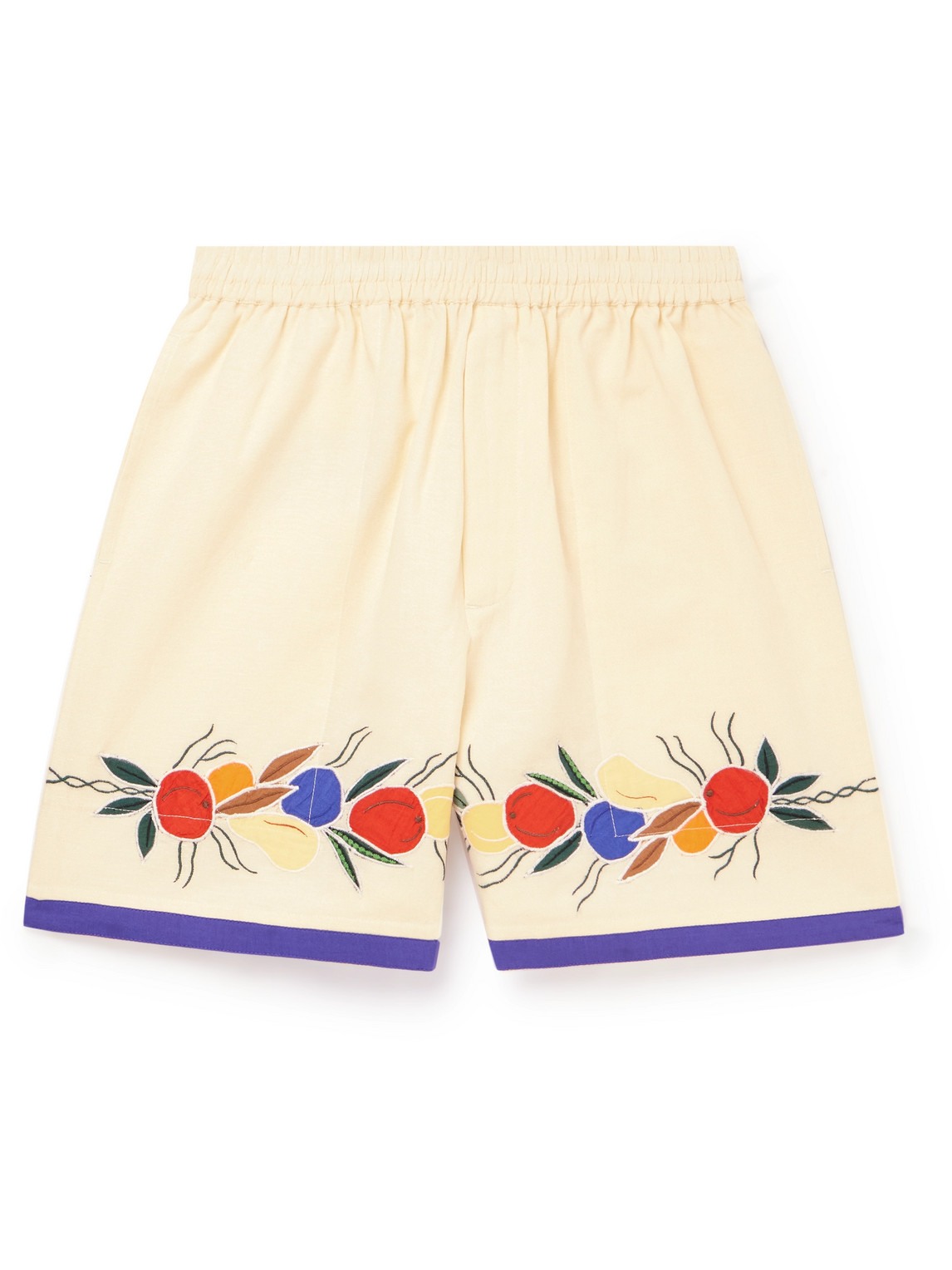 Shop Bode Wide-leg Embroidered Linen And Cotton-blend Shorts In White