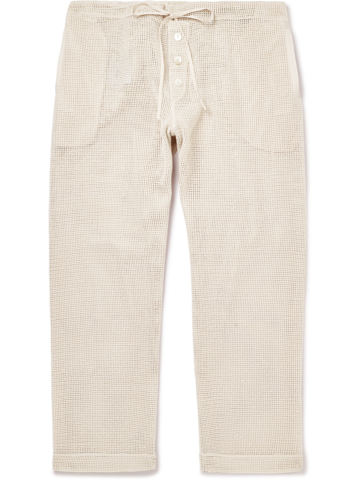 Bode Straight-leg Macramé Cotton Drawstring Trousers In Neutrals