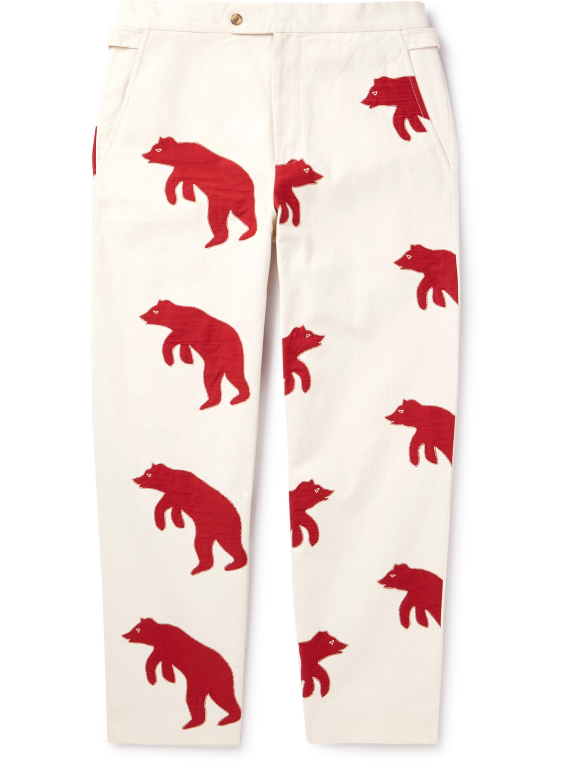 Bode Bear Appliquéd Straight-leg Cotton-canvas Trousers In Rdwht Red White