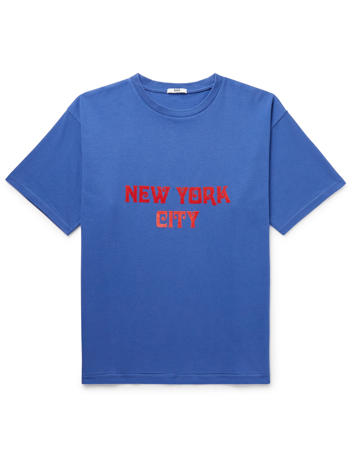 Shop Bode Flocked Cotton-jersey T-shirt In Blue