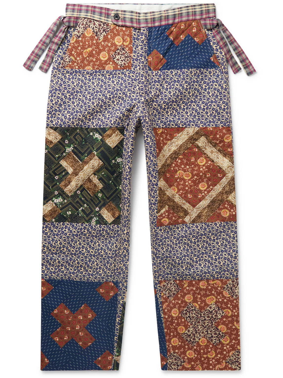 Bode Straight-leg Patchwork Cotton Trousers In Blue